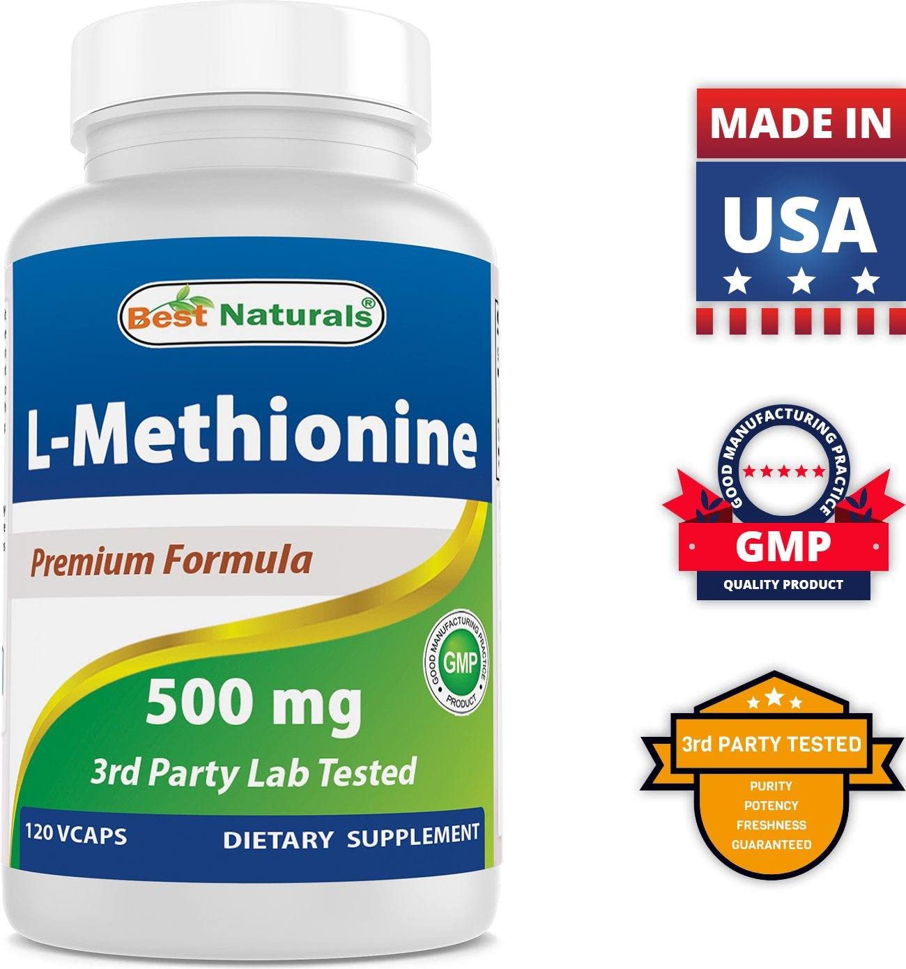 Best Naturals L-Methionine 500 mg Veggie Capsules, 240 Count