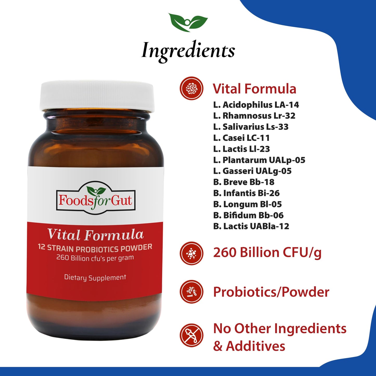 Foods For Gut Vital Formula 12 Strain Probiotics Powder 3.52 oz