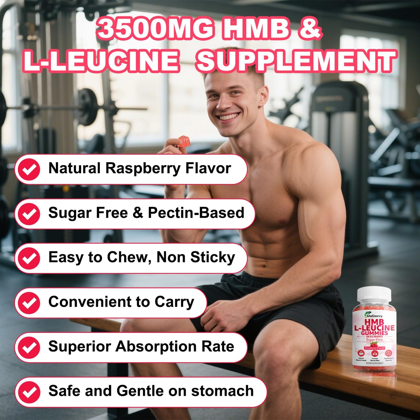 GlaGmrry HMB and Leucine Gummies, Gummy, 60 Count