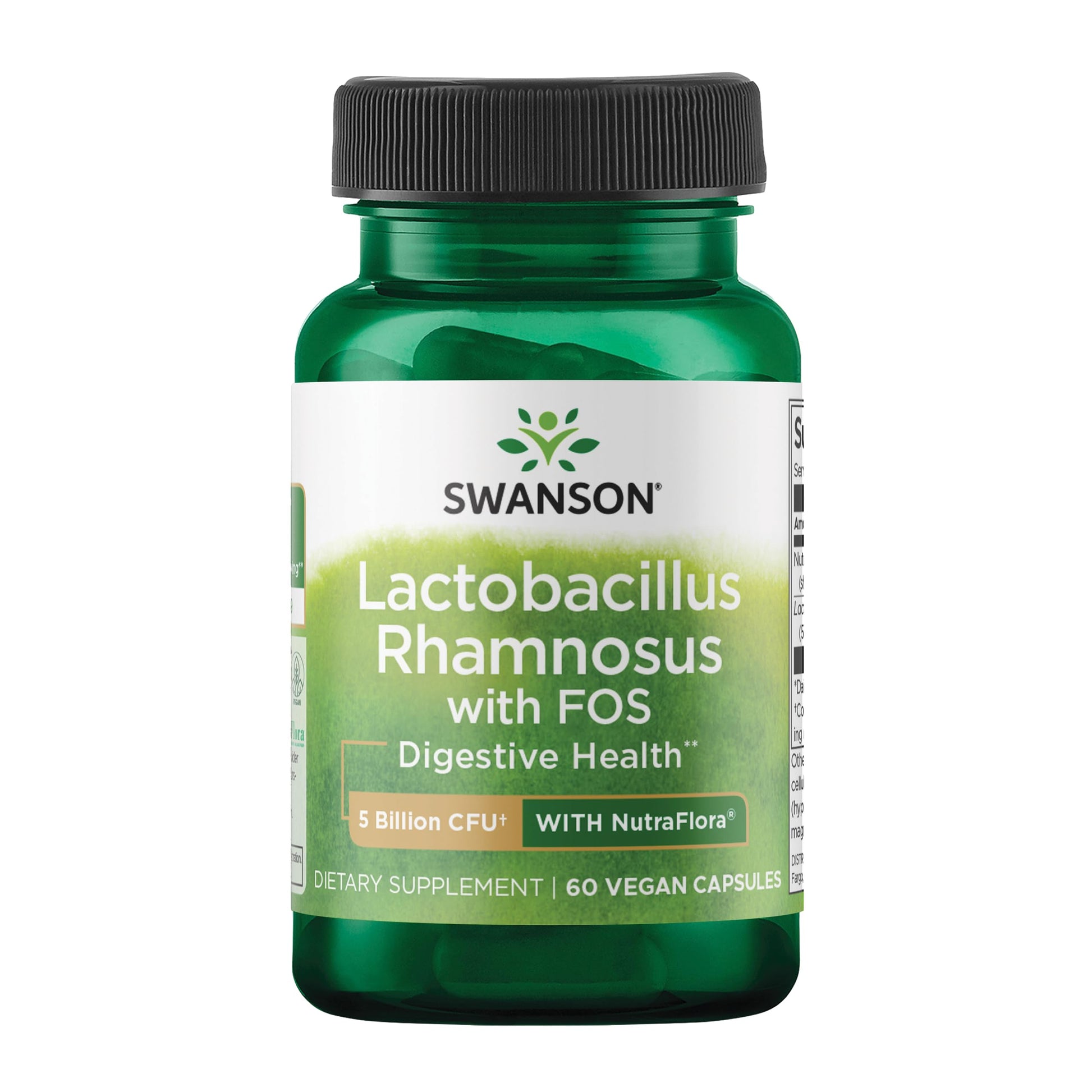 Swanson Lactobacillus Rhamnosus with FOS - 5 Billion CFU - Digestive Health Support with Fructooligosaccharides Probiotic Capsule 60 Veggie Caps