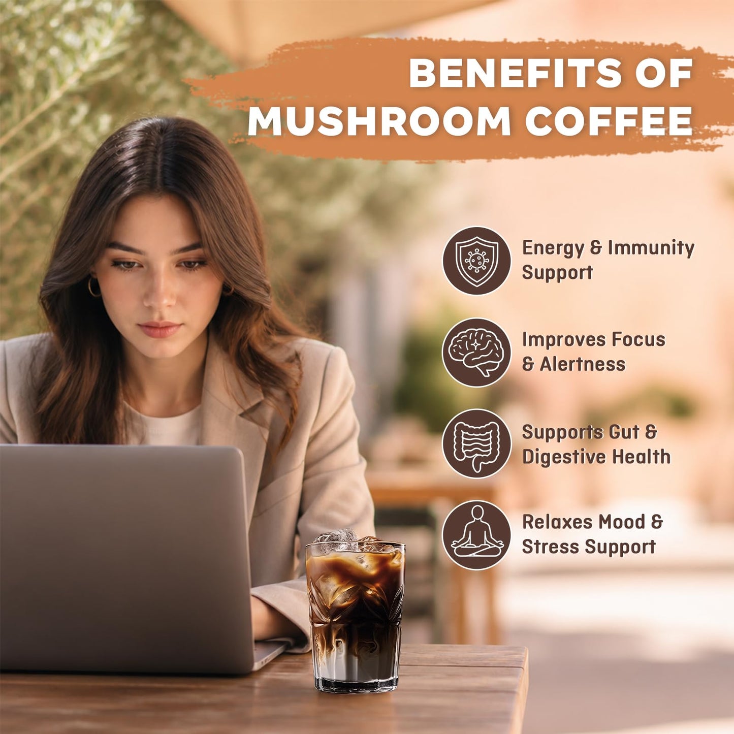 Balincer Mushroom Coffee Powder, 6 Adaptogenic Mushrooms (Lion's Mane, Cordyceps, Turkey Tail) for Focus, Energy, and Gut Health, 6.35 oz