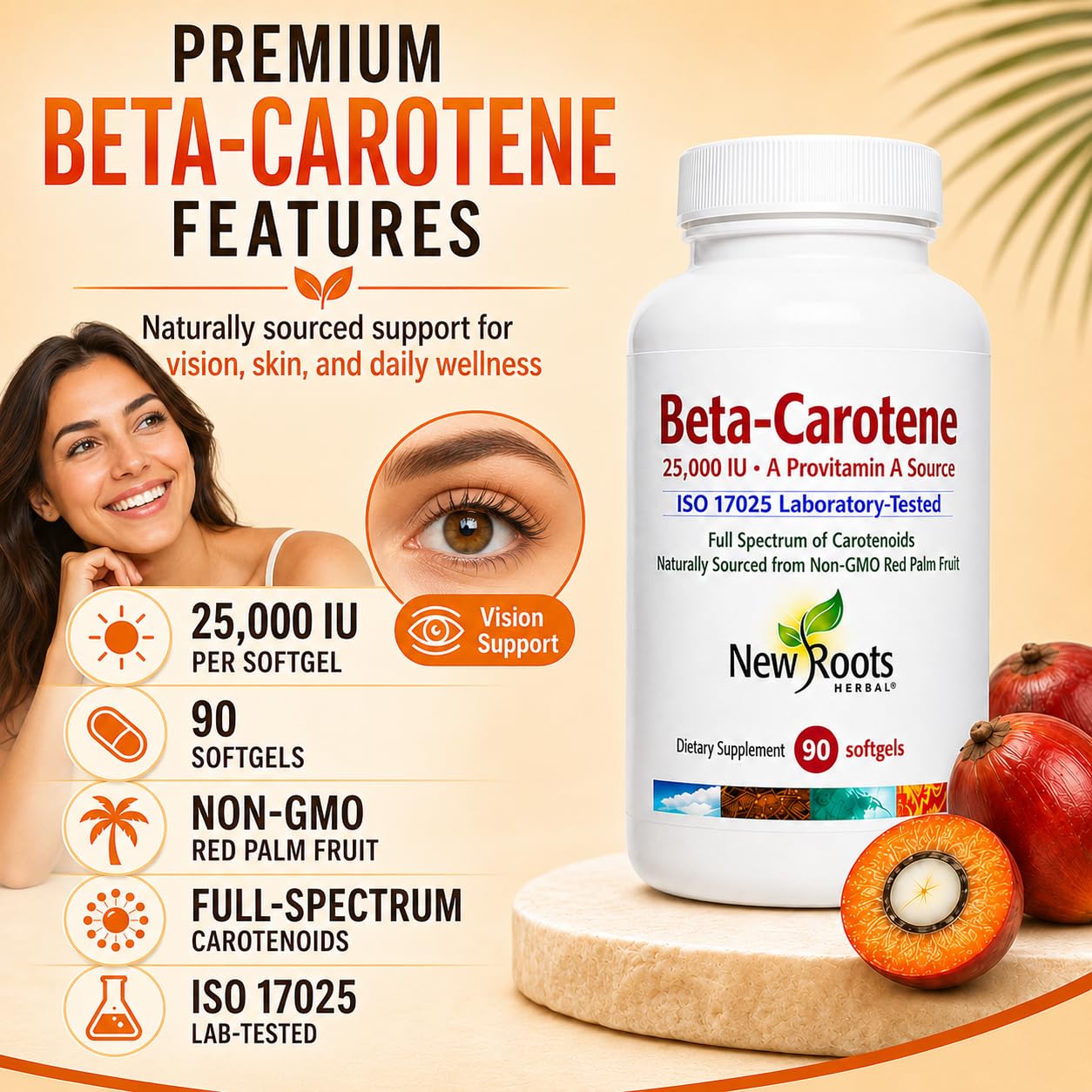NEW ROOTS HERBAL Beta-Carotene 25,000 IU Softgels 90 Softgels