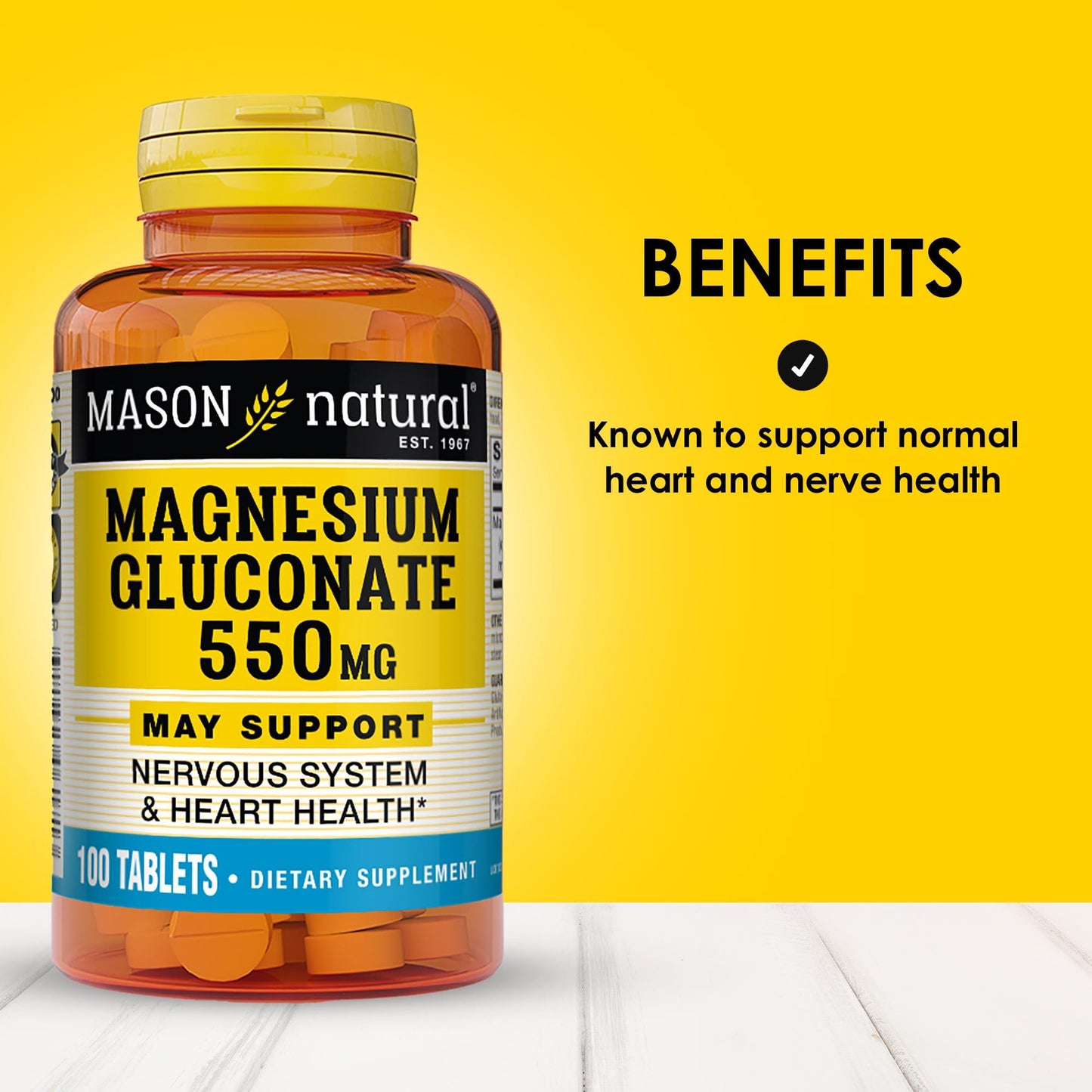 Mason Natural Magnesium Gluconate 550 mg Tablet, 100 Tablets