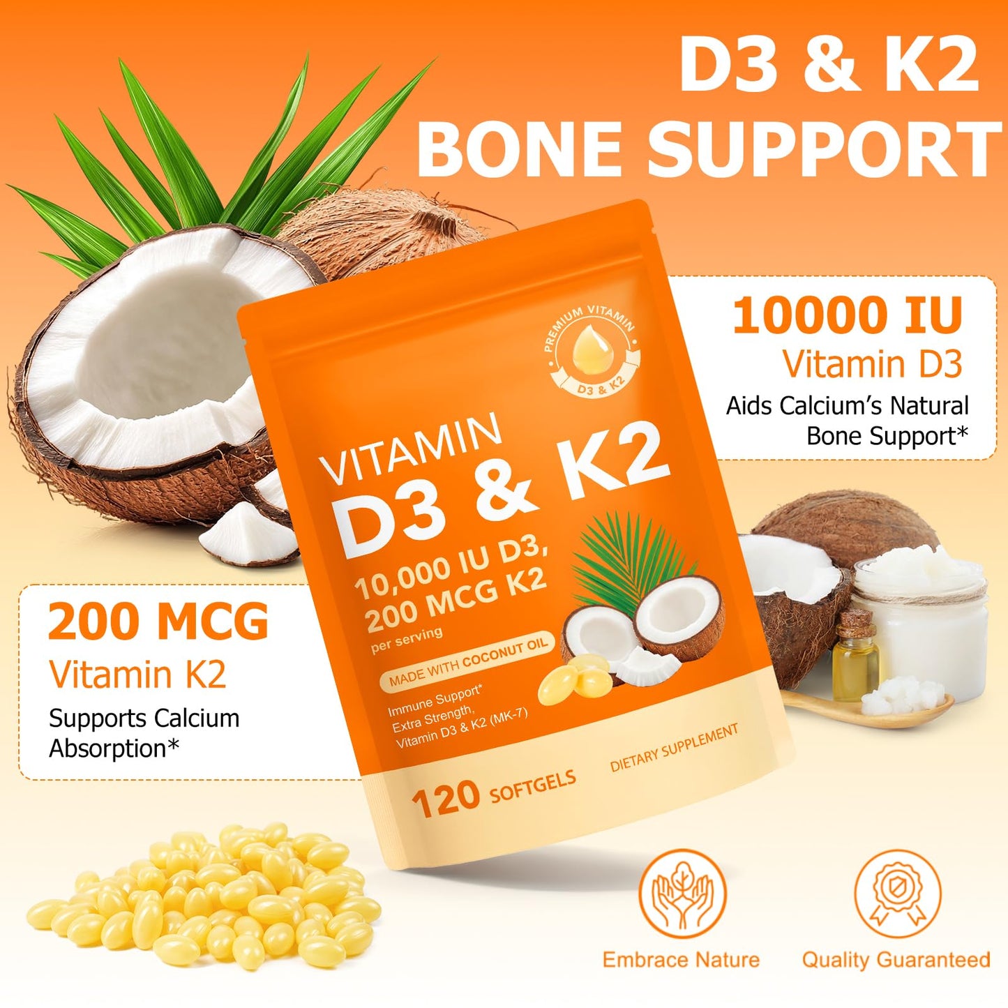 Liefiet Vitamin D3 K2 10000 IU Capsule, 1 Count