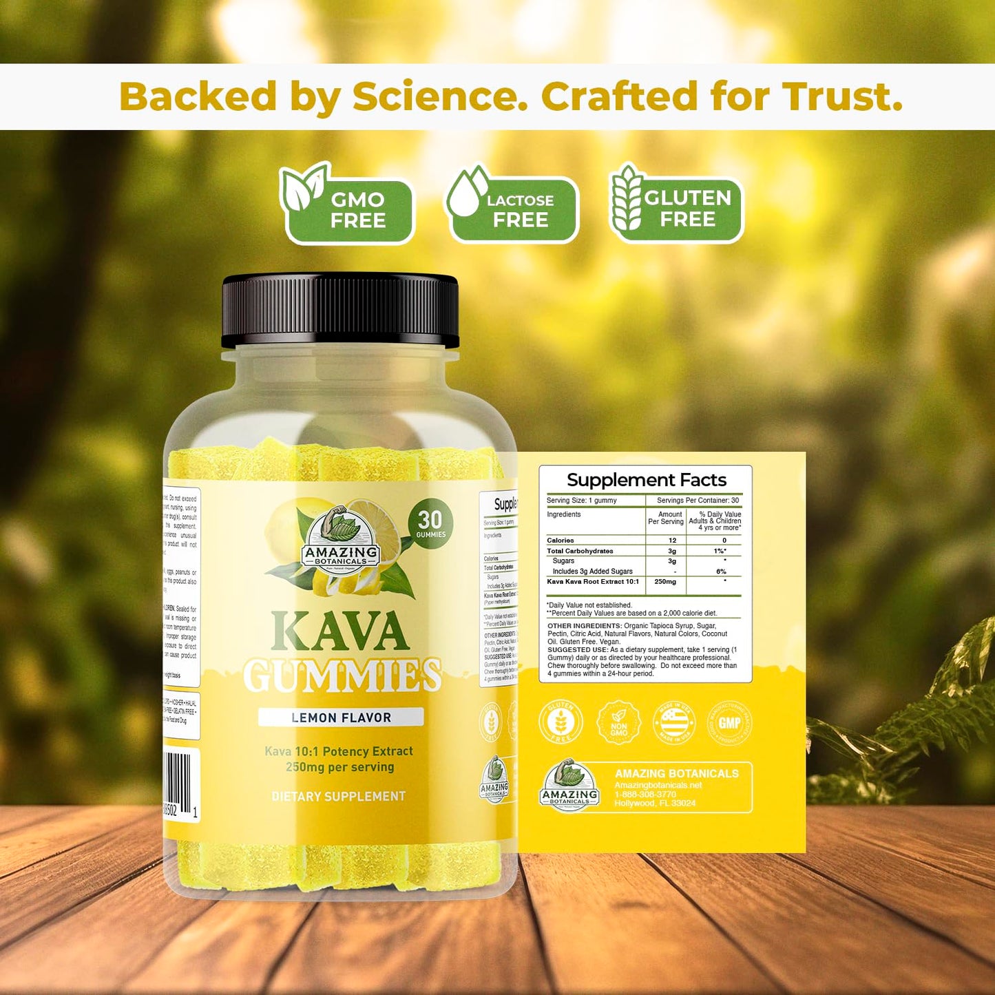 Amazing Botanicals Zesty Lemon Kava Gummies - 250mg per Gummy, 30 Gummies