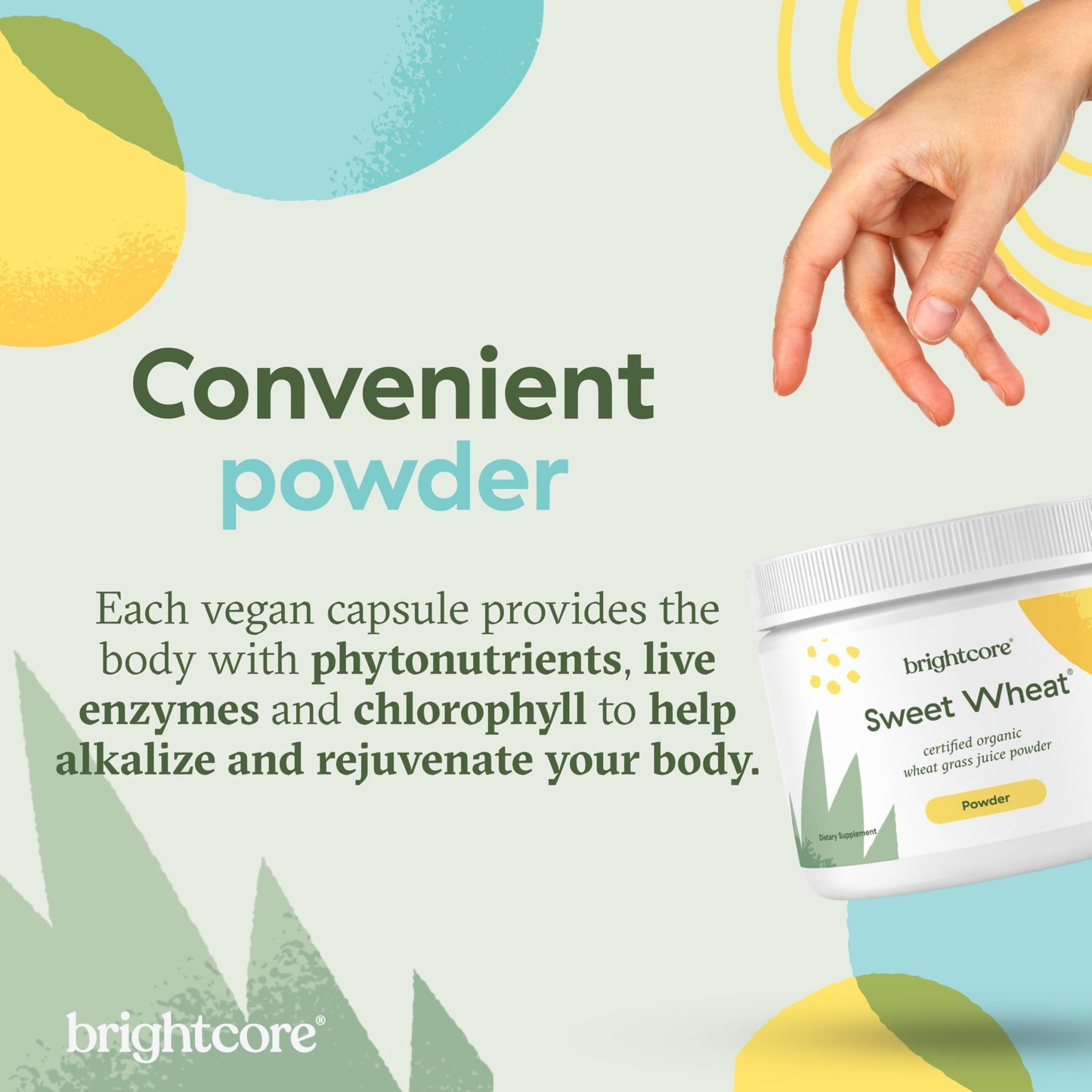 Brightcore Sweet Wheat Wheatgrass Juice Powder for Digestion & Immunity Support, 3.17 oz
