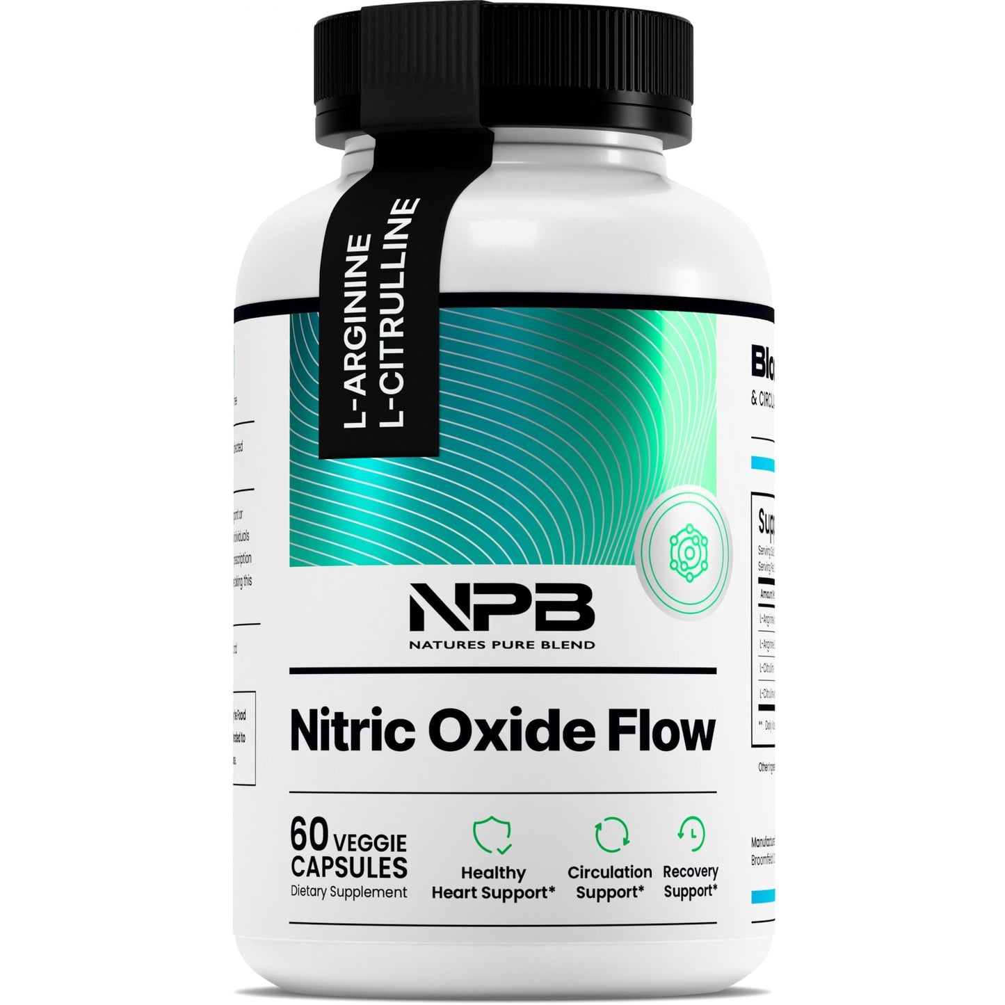 Nature's Pure Blend Nitric Oxide Supplements for Men L-Arginine L-Citrulline 1500mg Capsules 60 Count