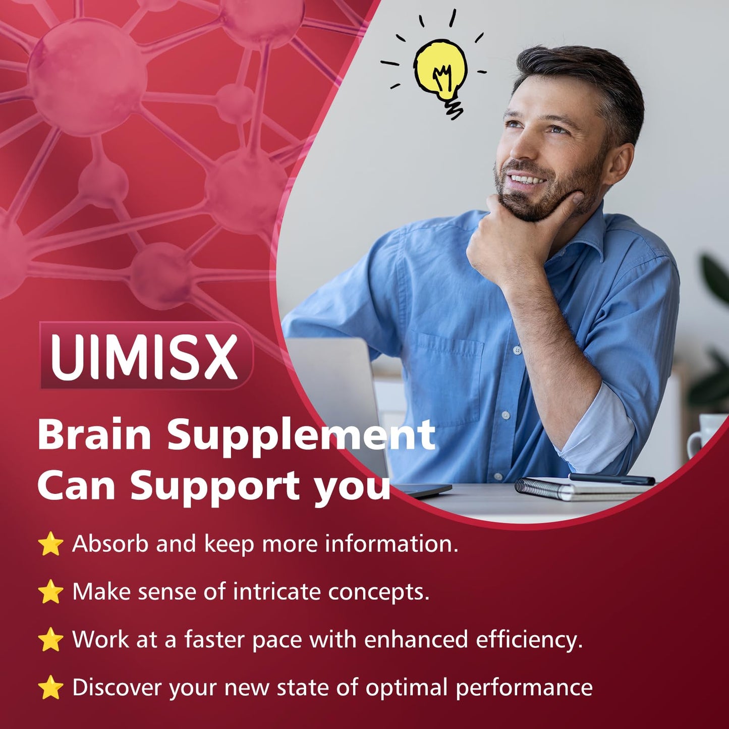 UIMISX Alpha GPC, Huperzine-A, L-Tyrosine and Phosphatidylserine, Plus Vitamin B6 & B12 Capsules, 90 Count