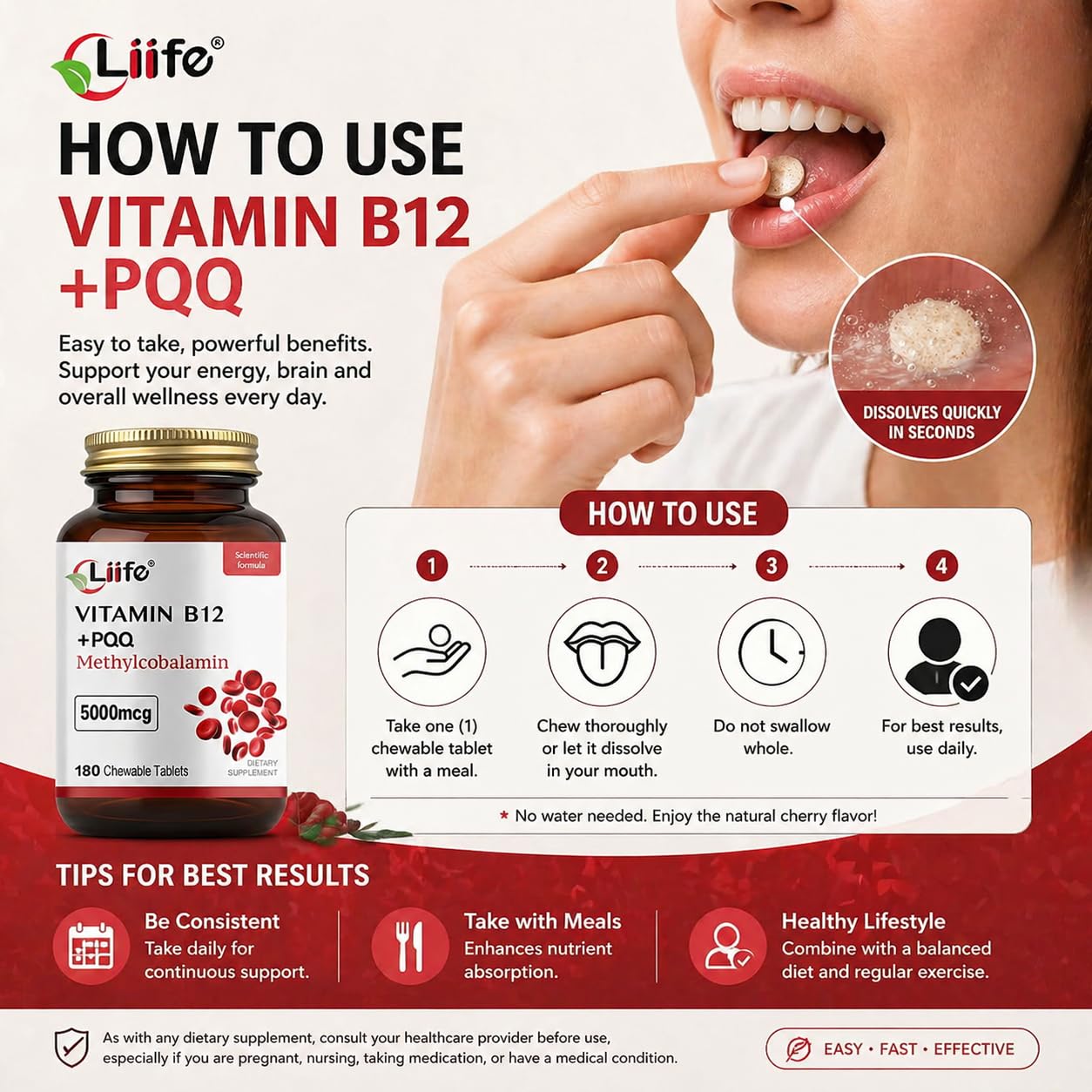 LIIFE Methylcobalamin 5000 mcg Tablets, 360