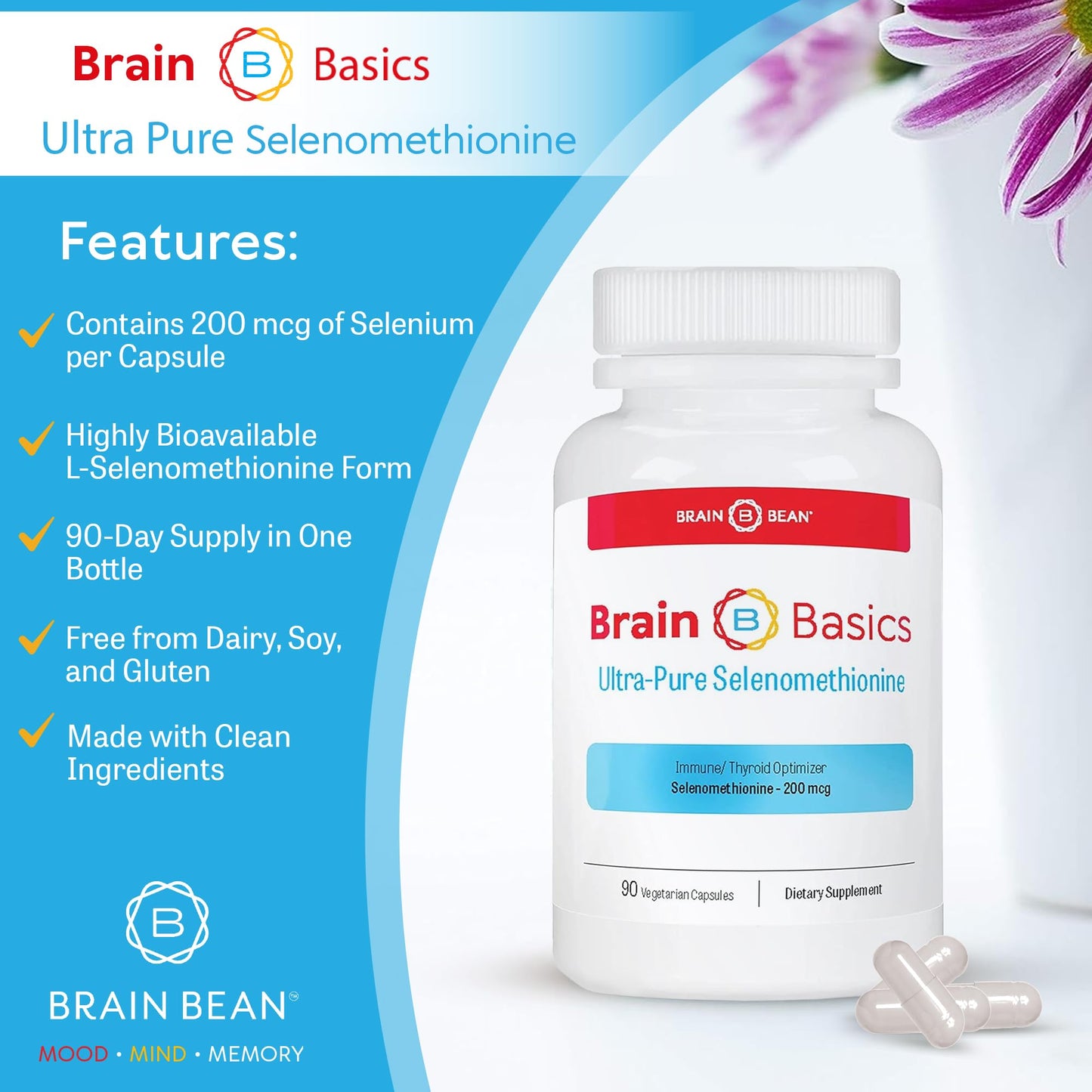 Brain Bean Brain Basics Ultra-Pure Selenomethionine Capsule 90 Count