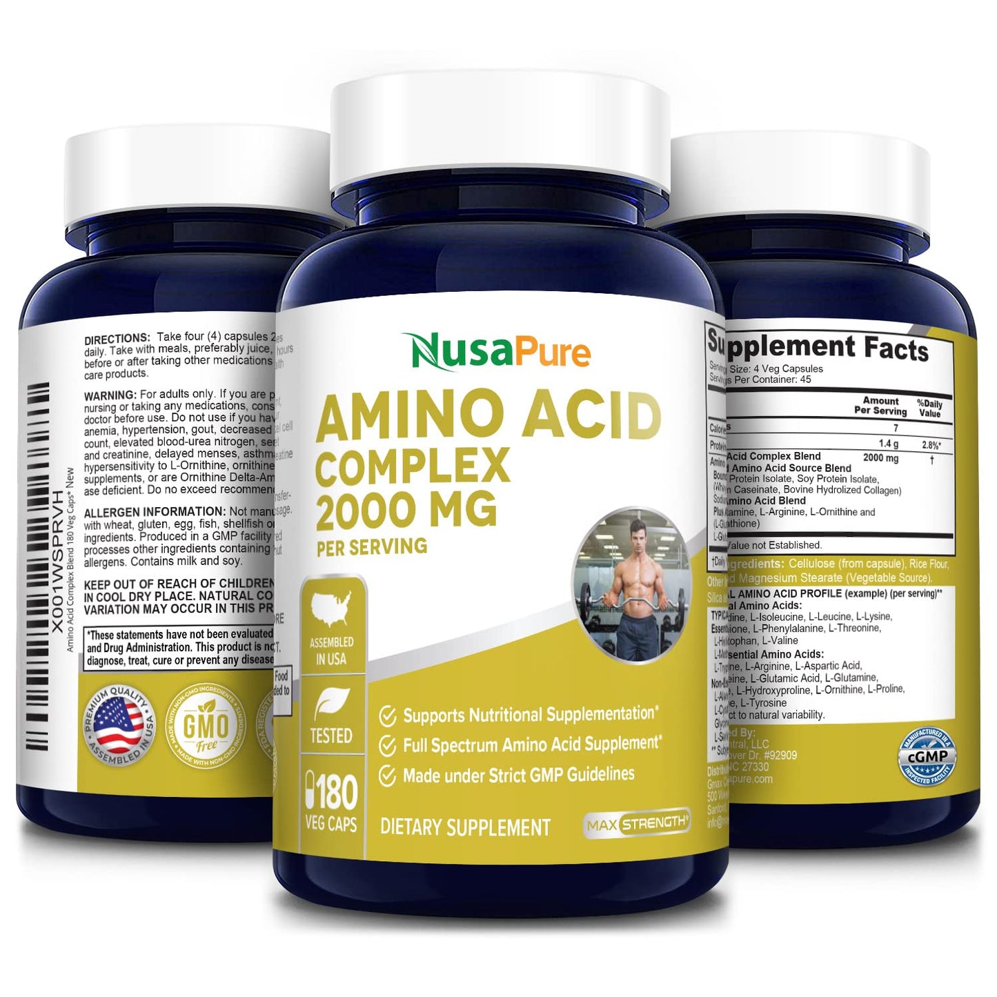 NusaPure Amino Acid Complex Blend 2000 mg Capsule, 180 Count