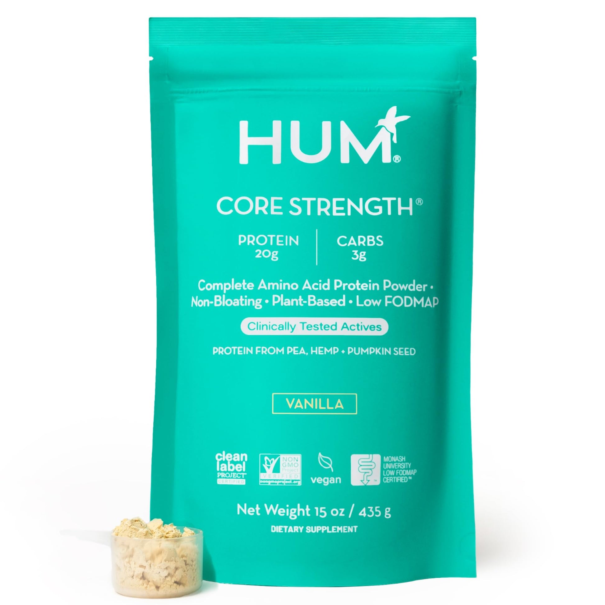 HUM Core Strength Vanilla Vegan Protein Powder, 15 Servings