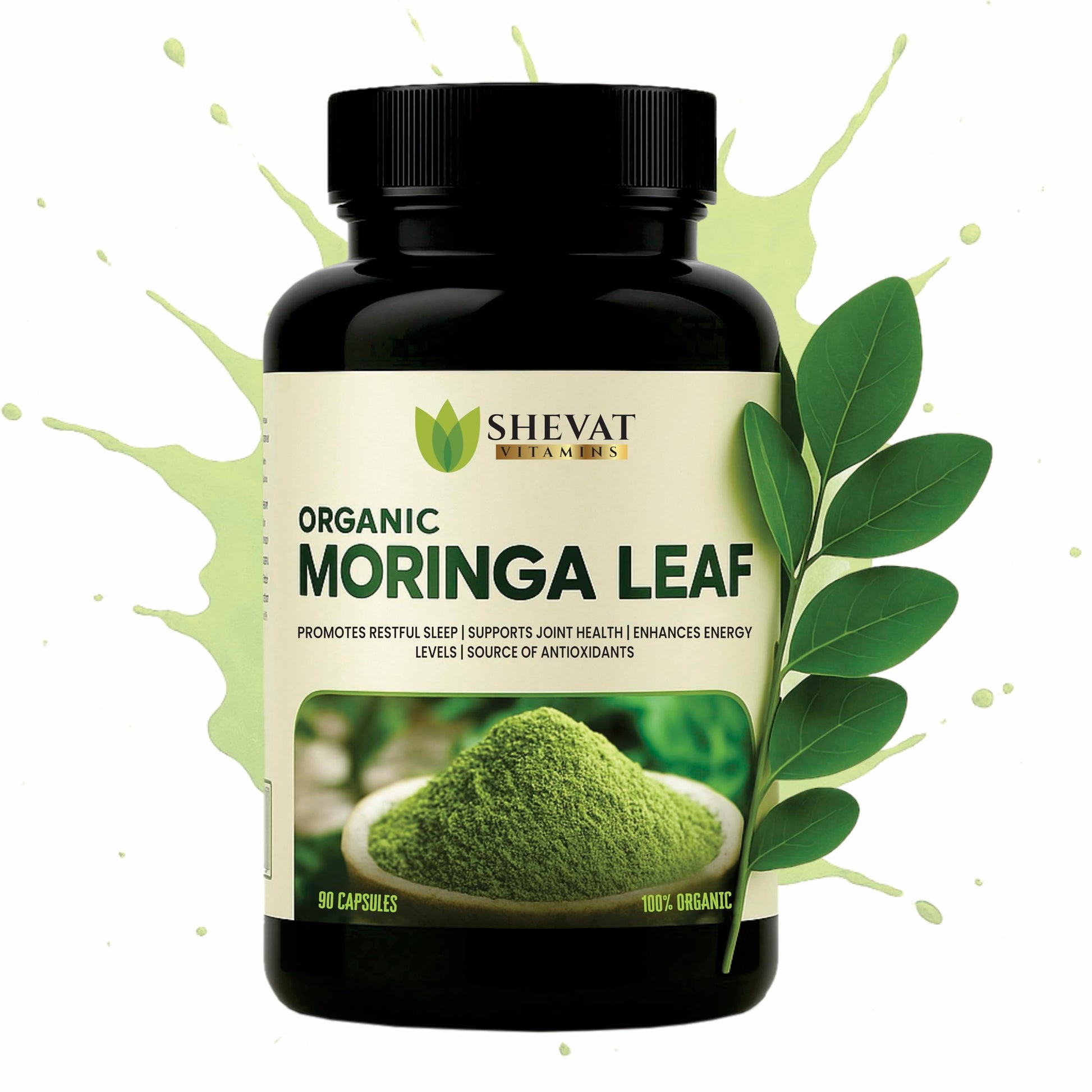 SHEVAT VITAMINS Organic Moringa Leaf Capsules 1000mg, 90 Capsules