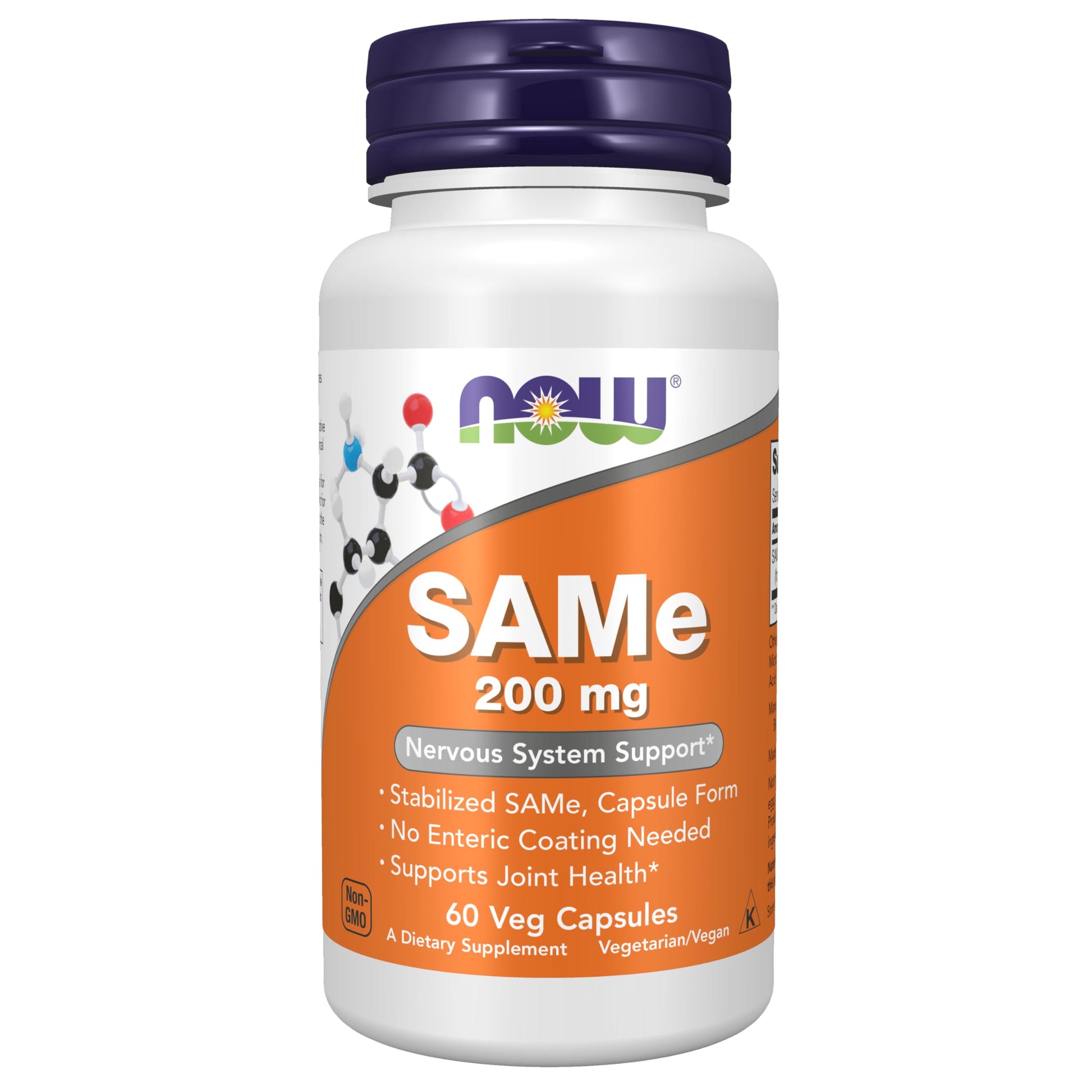 NOW Foods SAMe (S-Adenosyl-L-Methionine) 200 mg Nervous System Support*, 60 Veg Capsules
