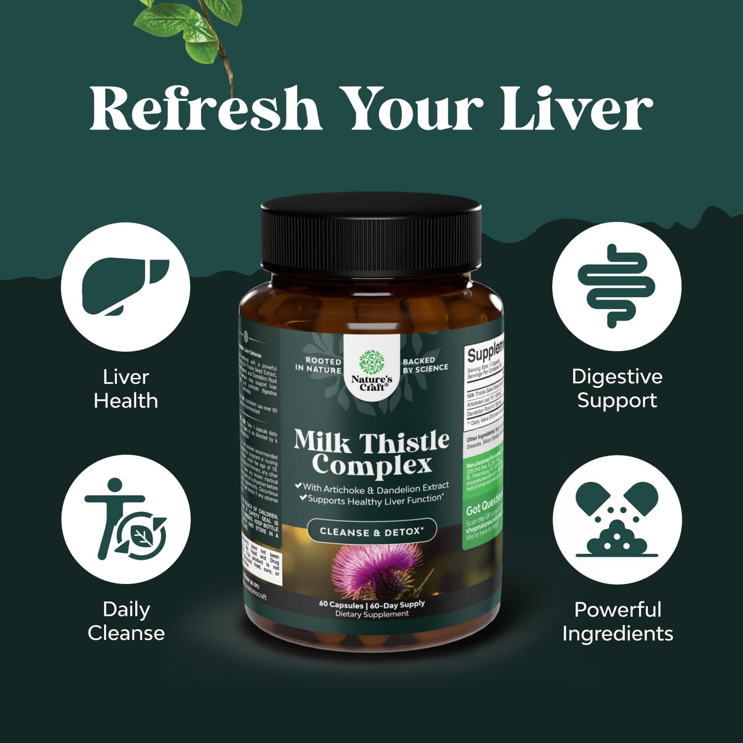 Natures Craft Milk Thistle Liver Support Capsule, 60 Count