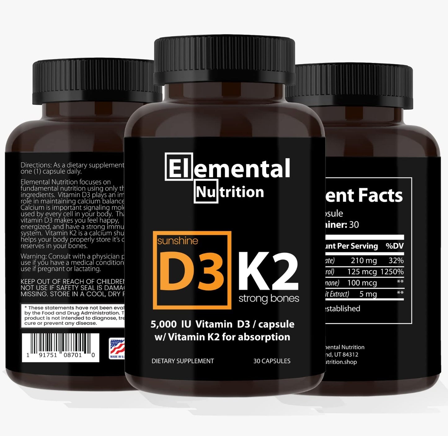 Elemental Nutrition Vitamin K2 with D3 Capsule, 30 Count