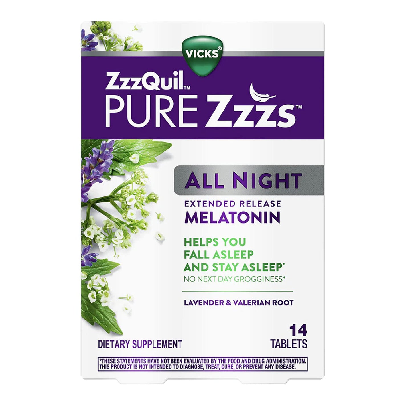 PURE Zzzs All Night ER Melatonin 14 Tablets