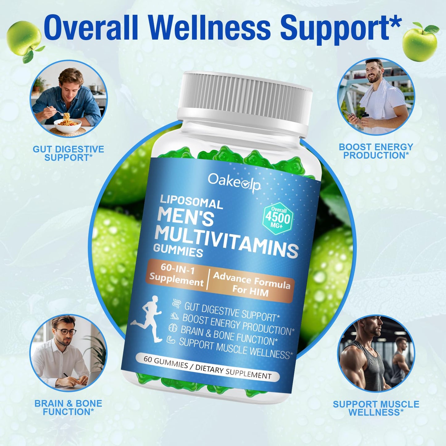Oakevlp 60-IN-1 Liposomal 120+ Nutrients Men's Multivitamin Gummy, 60 Count