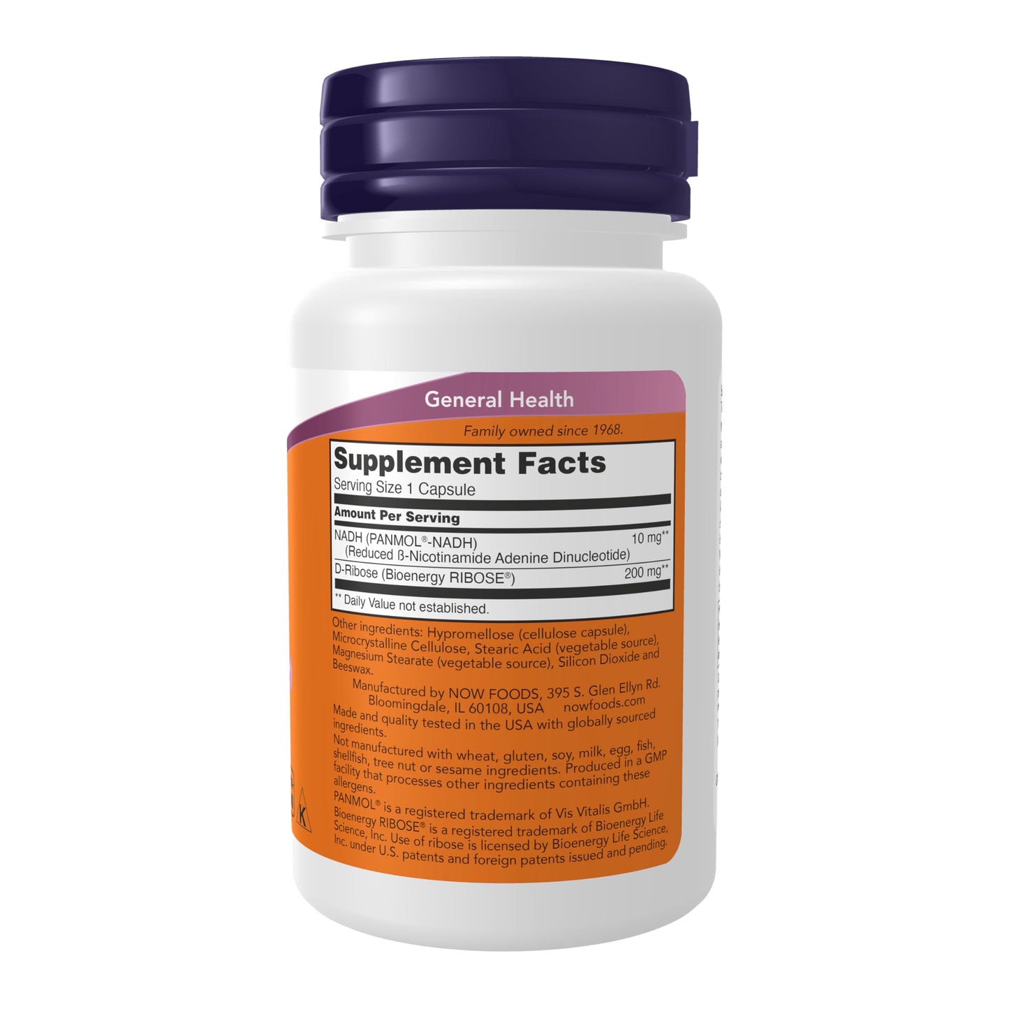 NOW Foods NADH (Reduced Nicotinamide Adenine Dinucleotide) 10 mg with 200 mg D-Ribose, 60 Capsules
