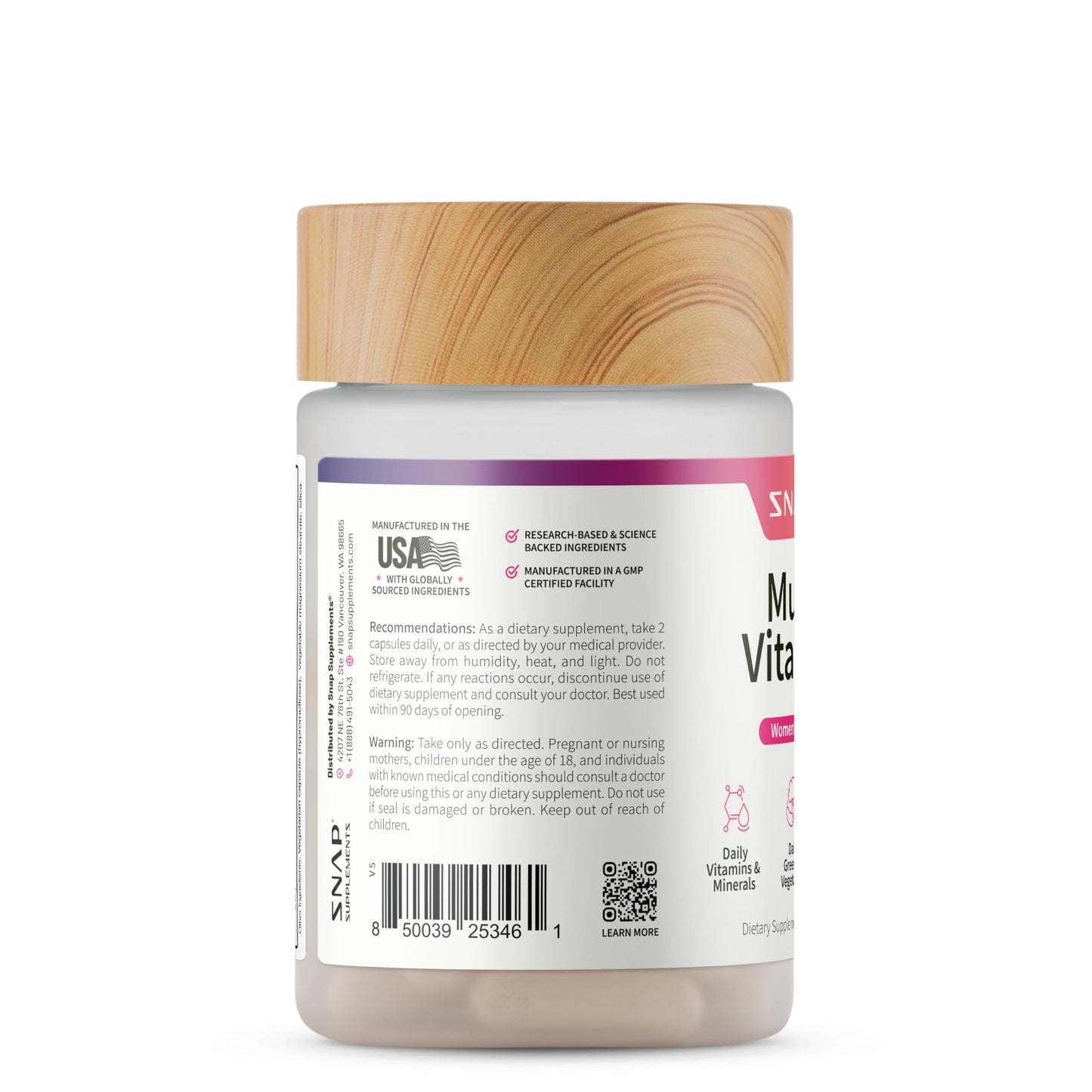 Snap Supplements Daily Multivitamin for Women, 60 Capsules
