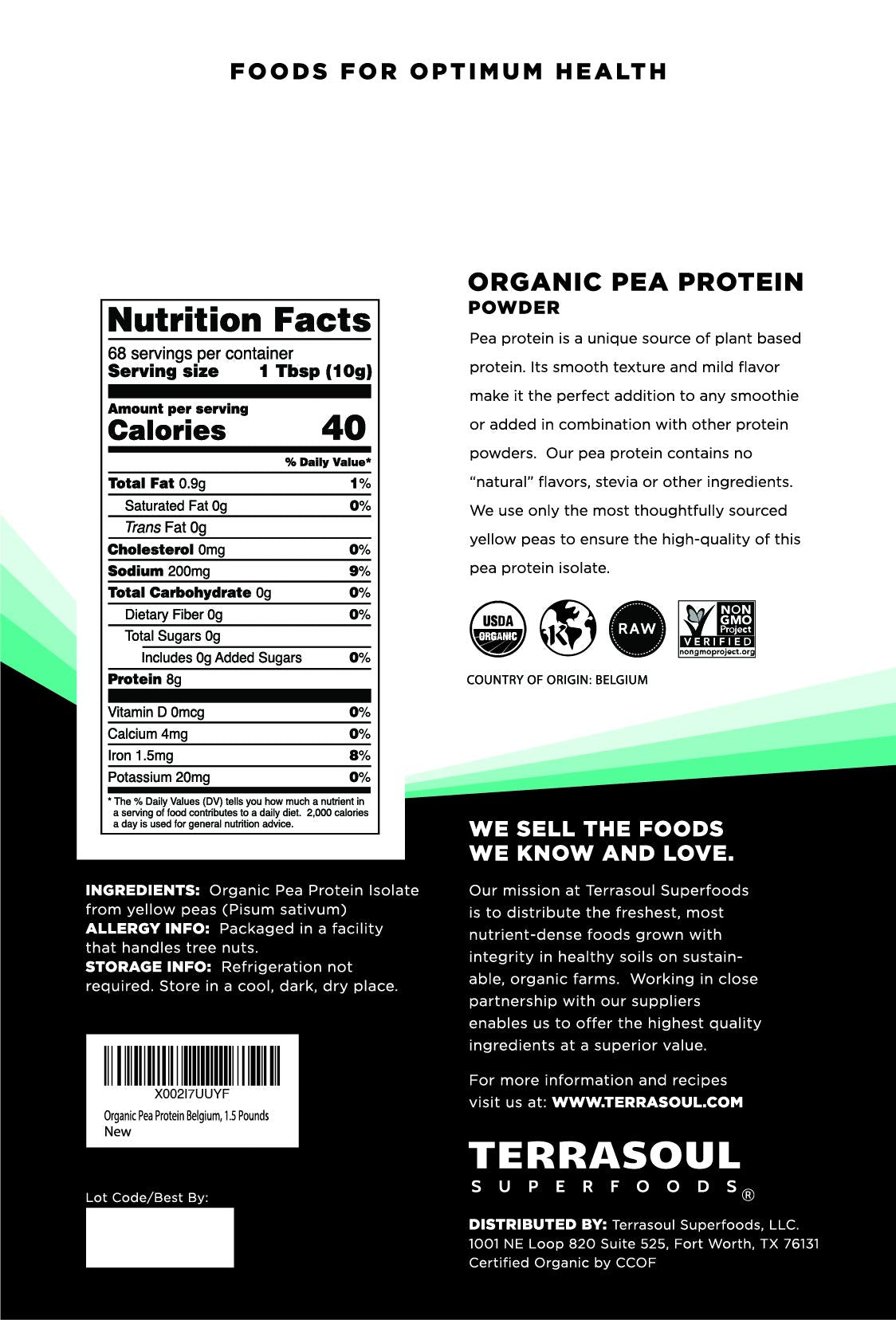 Terrasoul Superfoods Organic Pea Protein Powder, 24 oz