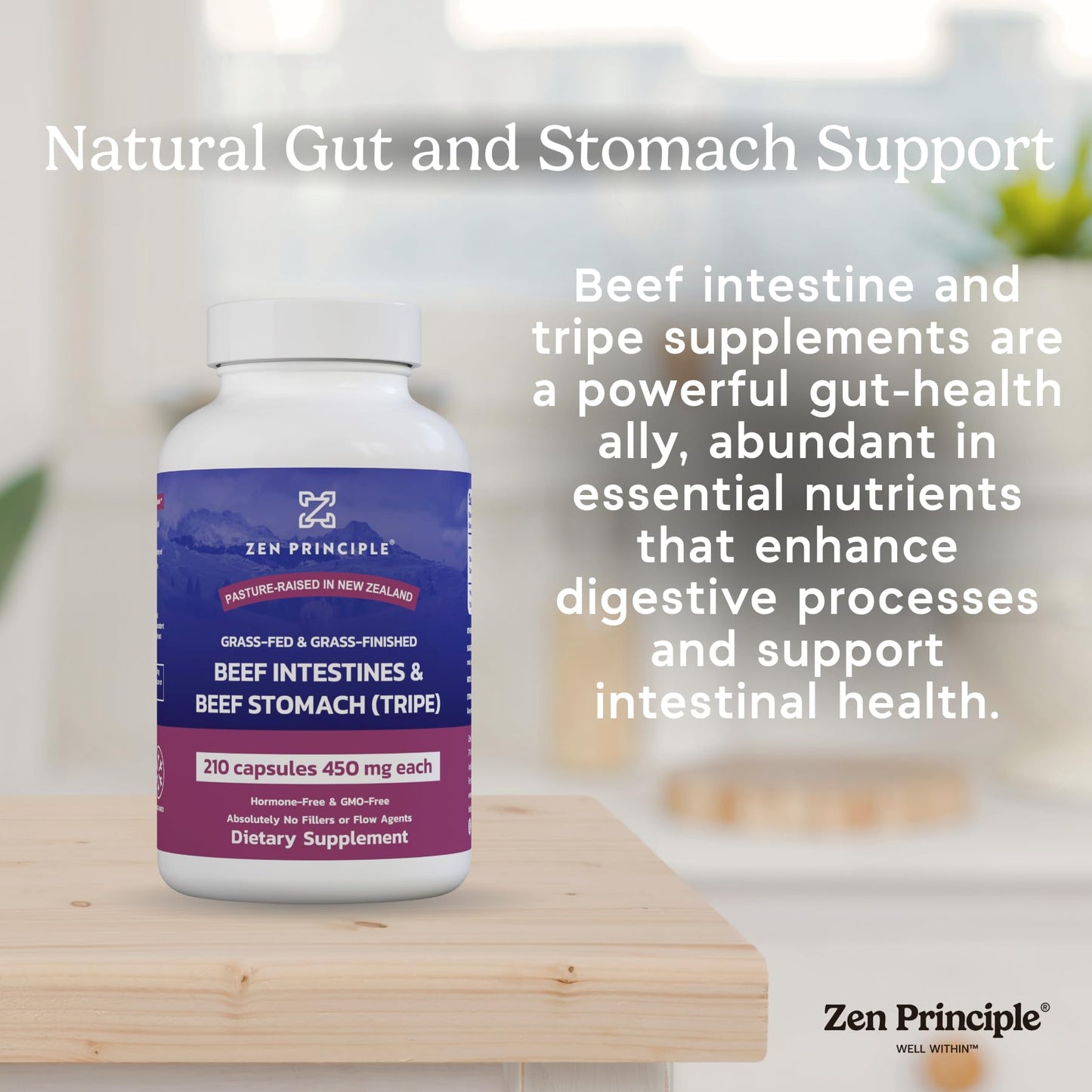 Zen Principle Grass Fed Beef Intestines with Stomach (Tripe) Supplement Capsules, 420 Capsules