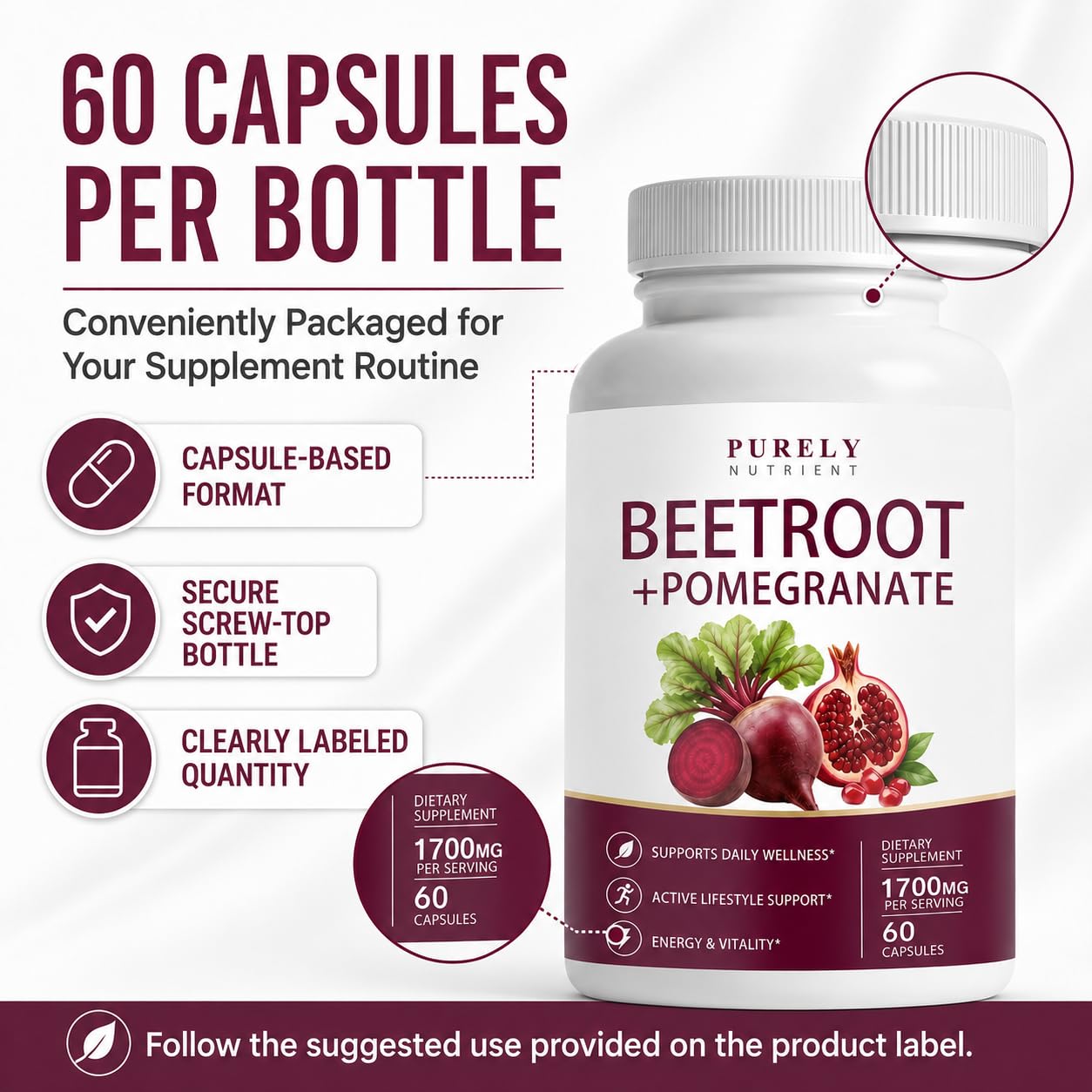 clnse Purely Nutrient Beetroot + Pomegranate 60 Capsules