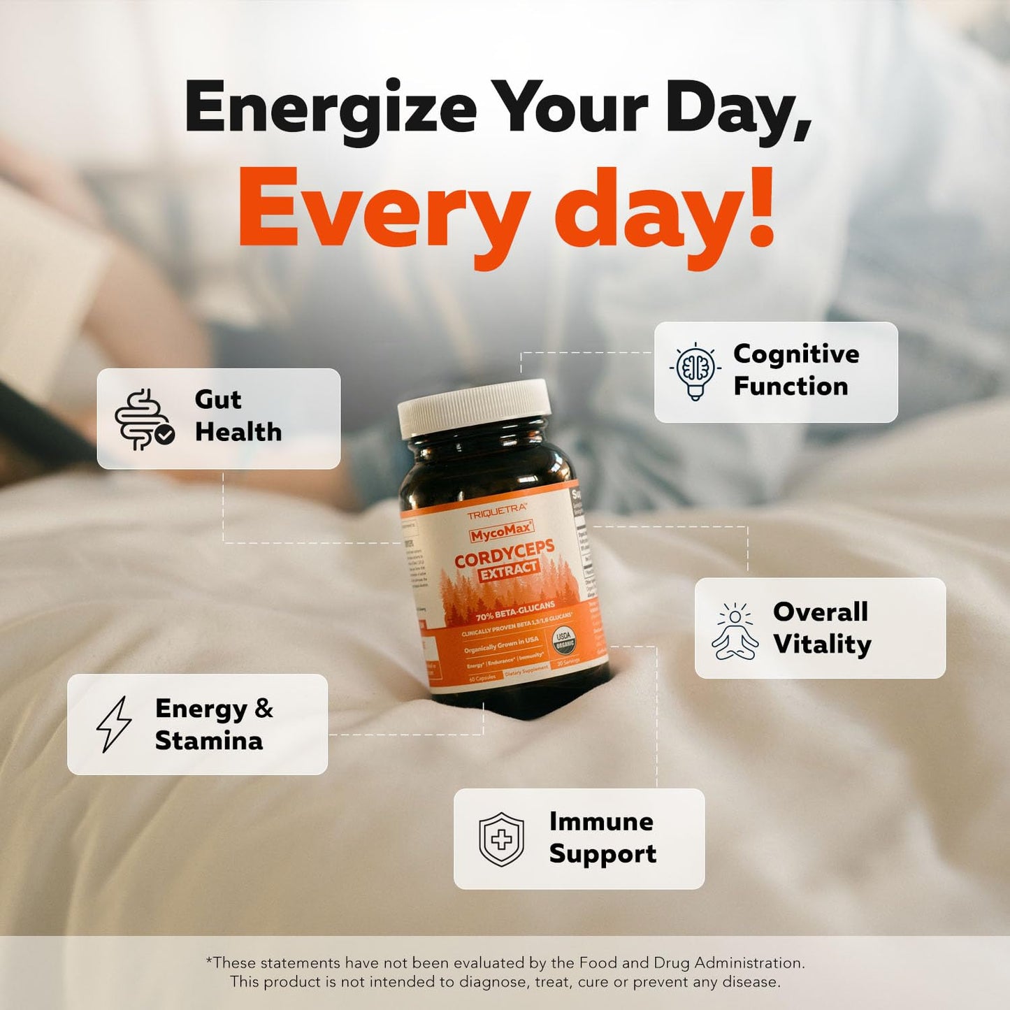 Triquetra Health Organic Cordyceps Mushroom Extract Capsules, 60 Count