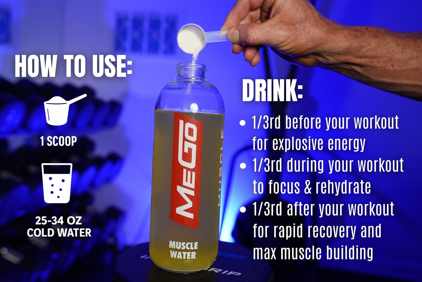 MEGO Muscle Water Pre Workout Powder, 30 Servings