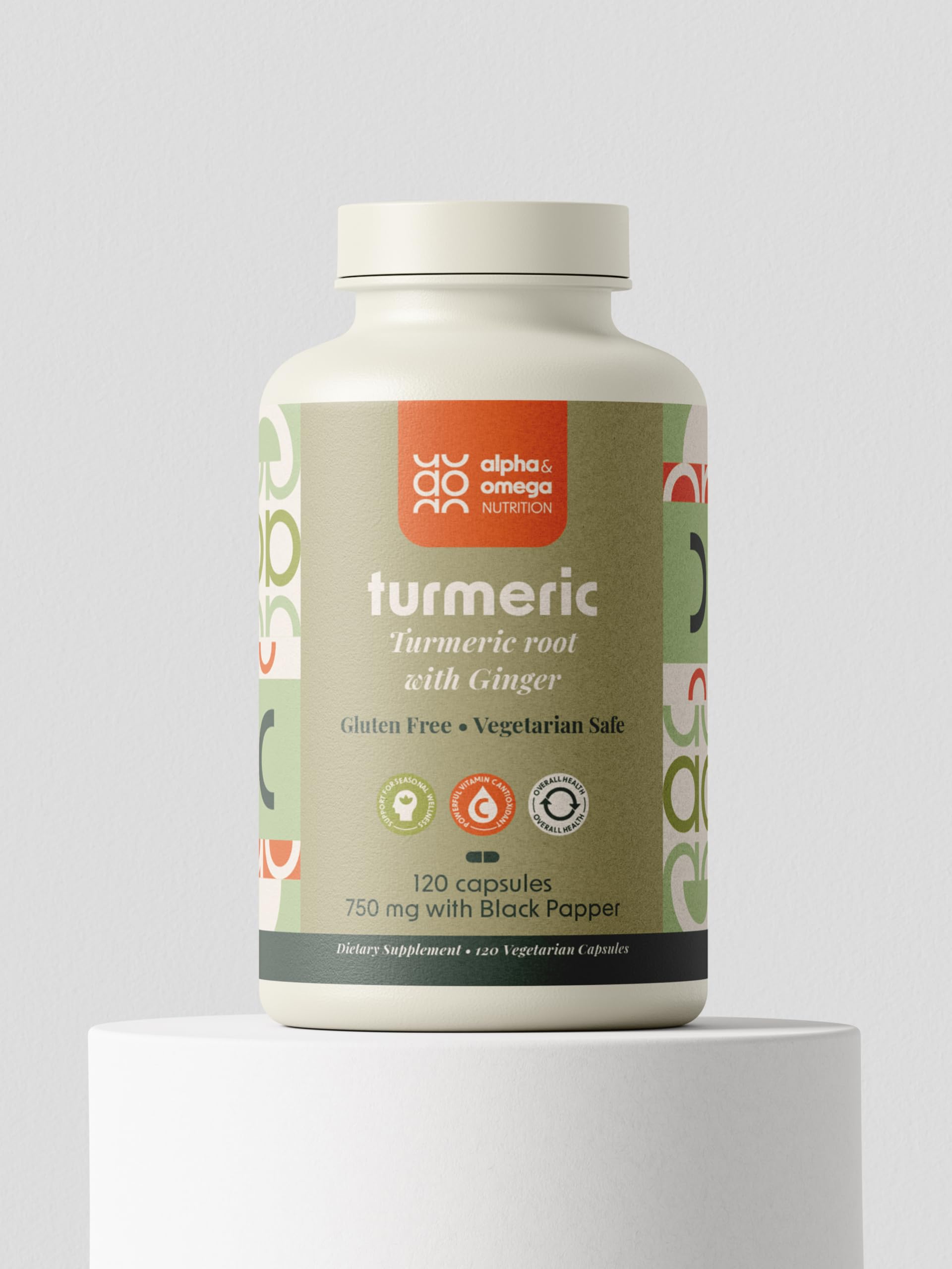 Alpha & Omega Nutrition Turmeric 1500mg with Ginger and Black Pepper Joint Support Capsule, 120 Count