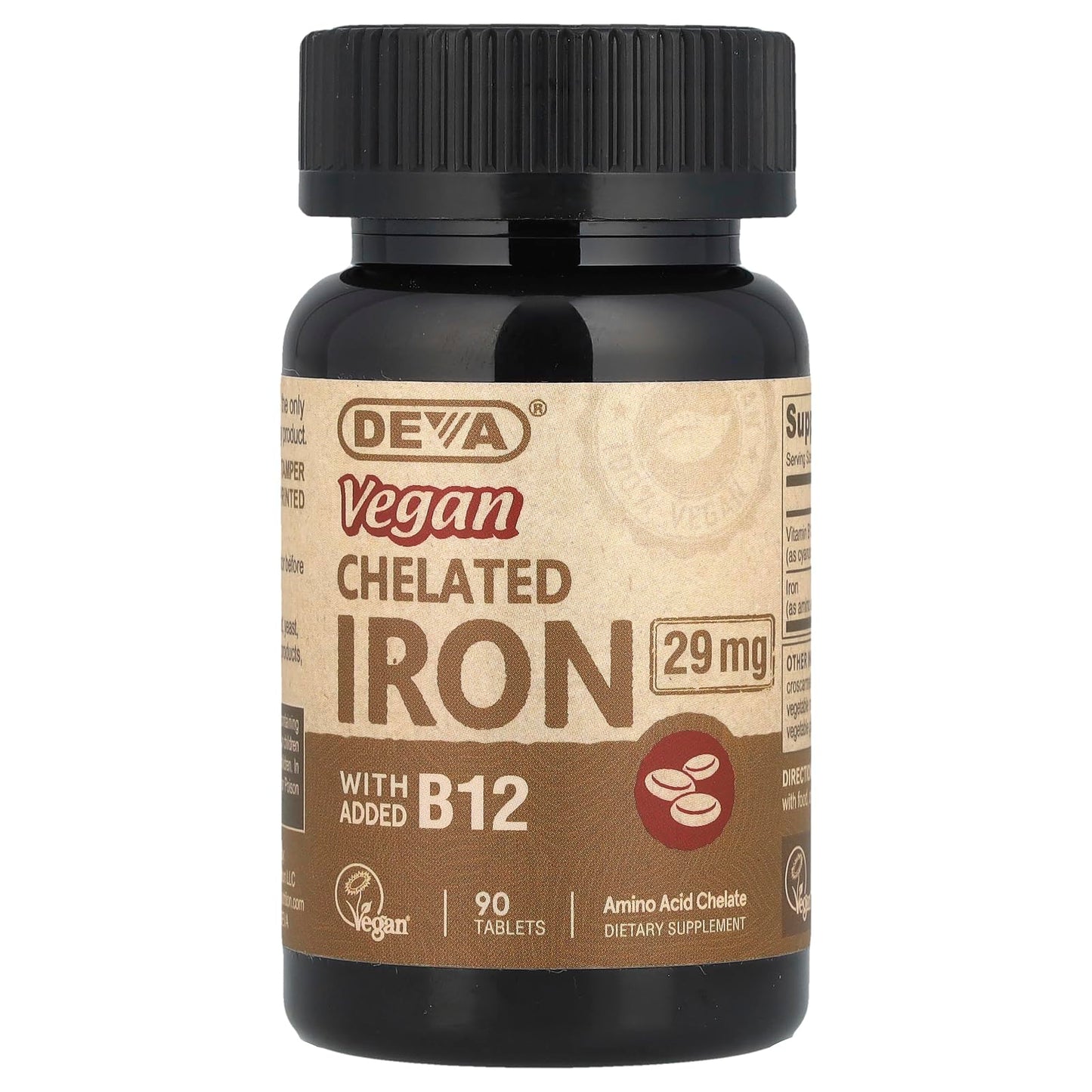 DEVA Vegan Chelated Iron 29 mg with B-12 Tablets, 90 Count
