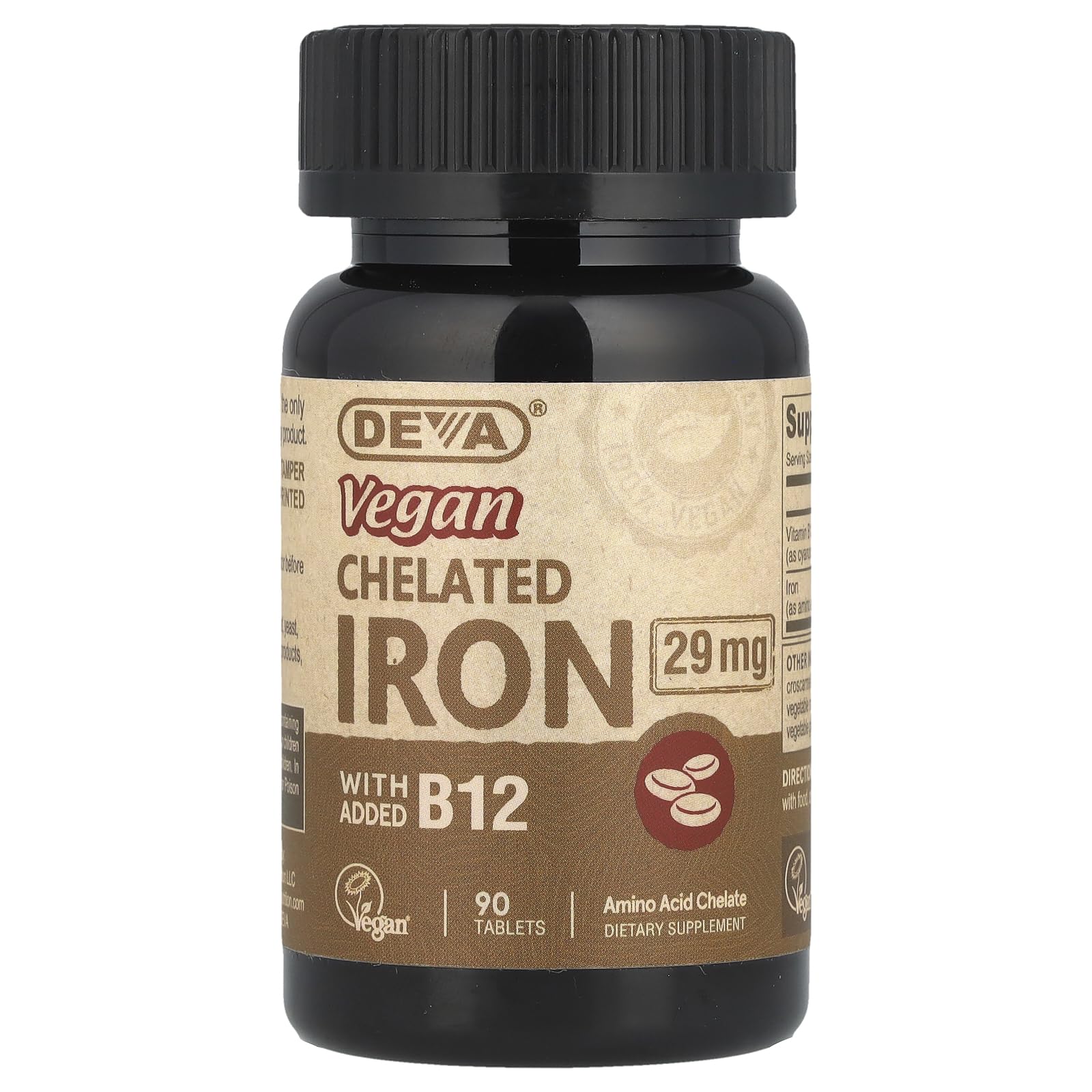 DEVA Vegan Chelated Iron 29 mg with B-12 Tablets, 90 Count