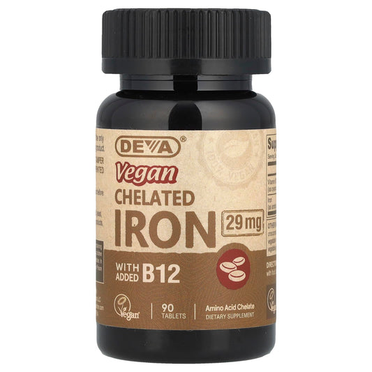 DEVA Vegan Chelated Iron 29 mg With Added B-12, 90 Tablets