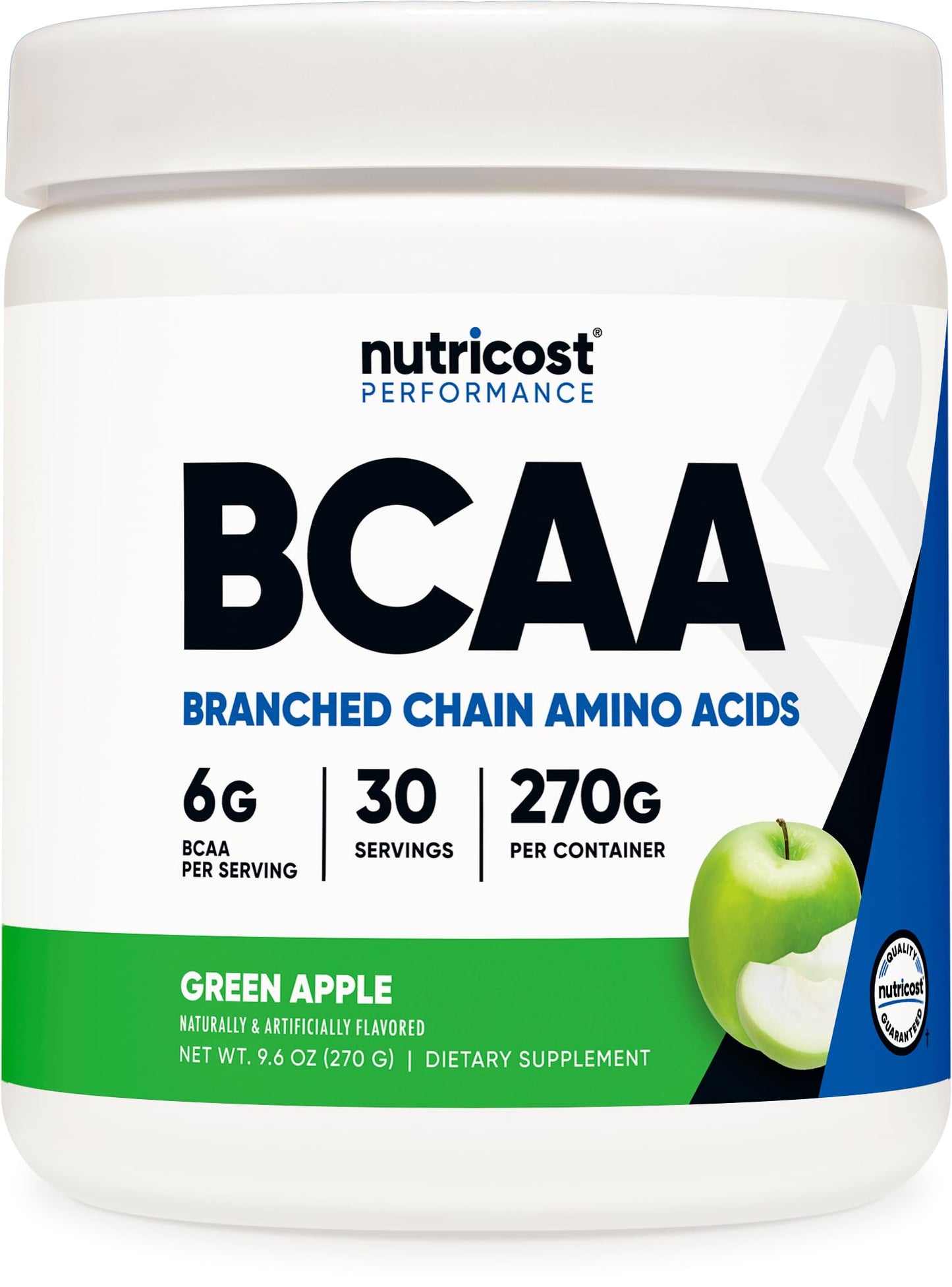 Nutricost BCAA Powder (Green Apple) 30 Servings, 9.6 Ounce