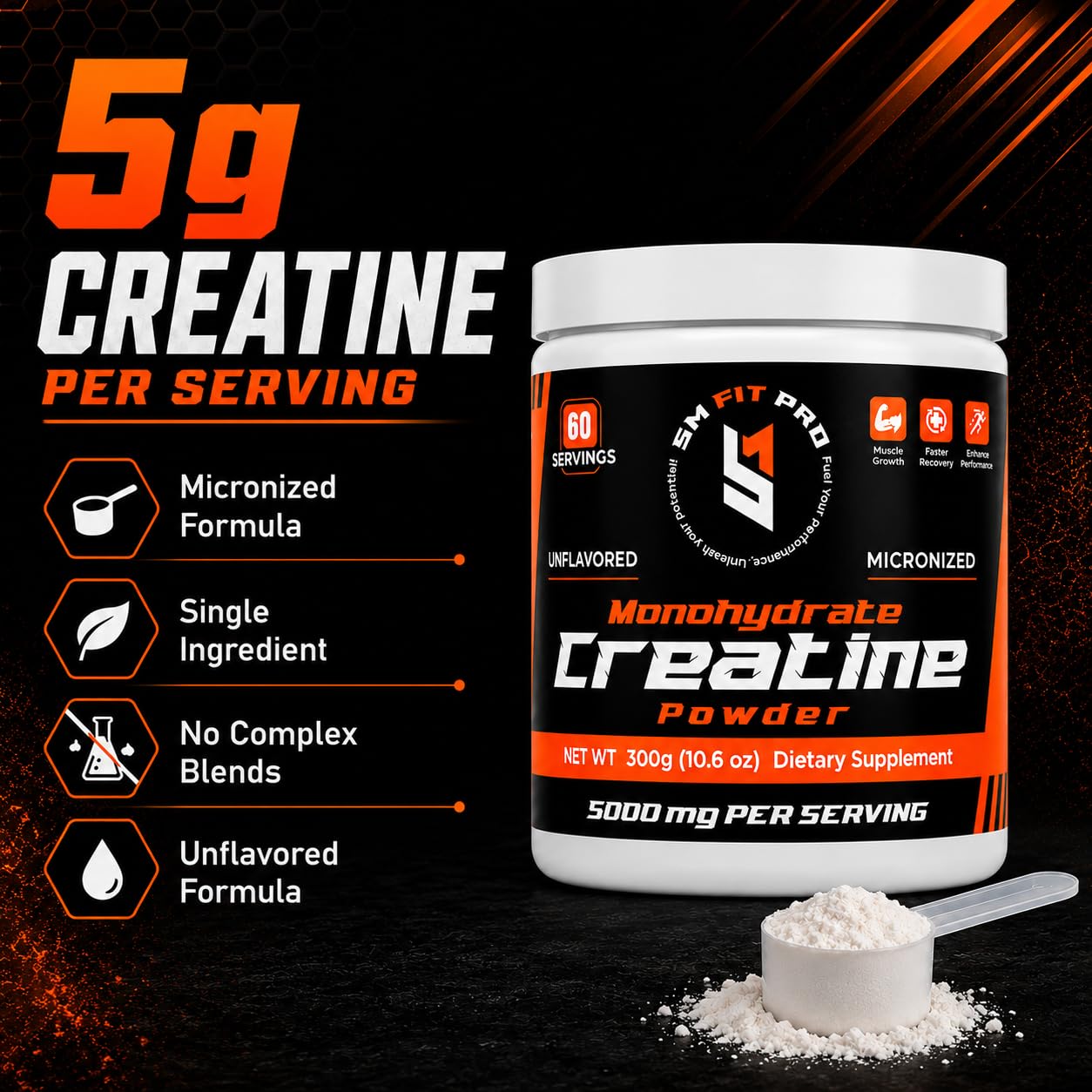 Sm Fit Pro Micronized Creatine Monohydrate Powder 10.6 oz