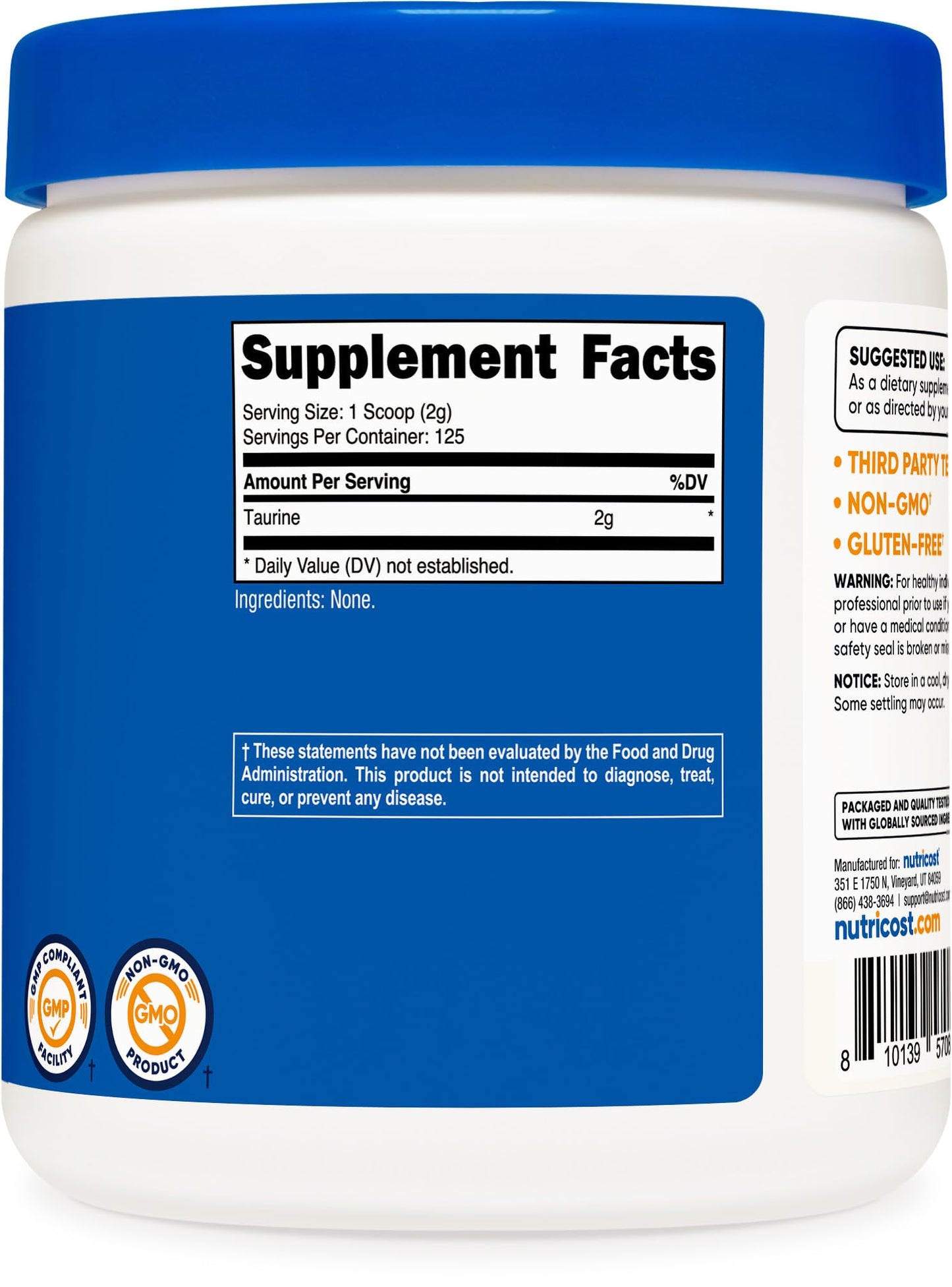Nutricost Taurine Powder 250 Grams (Pack of 1)