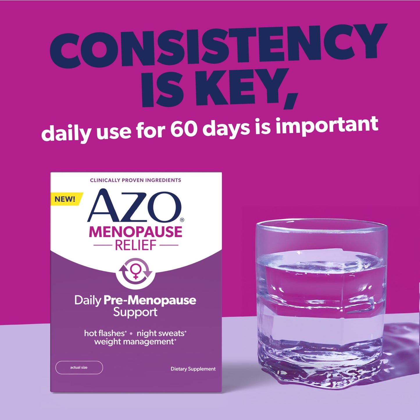 AZO Daily Pre-Menopause Relief Perimenopause Supplements for Women, Hot Flash and Night Sweat Support, Healthy Weight Management, 12 Capsules
