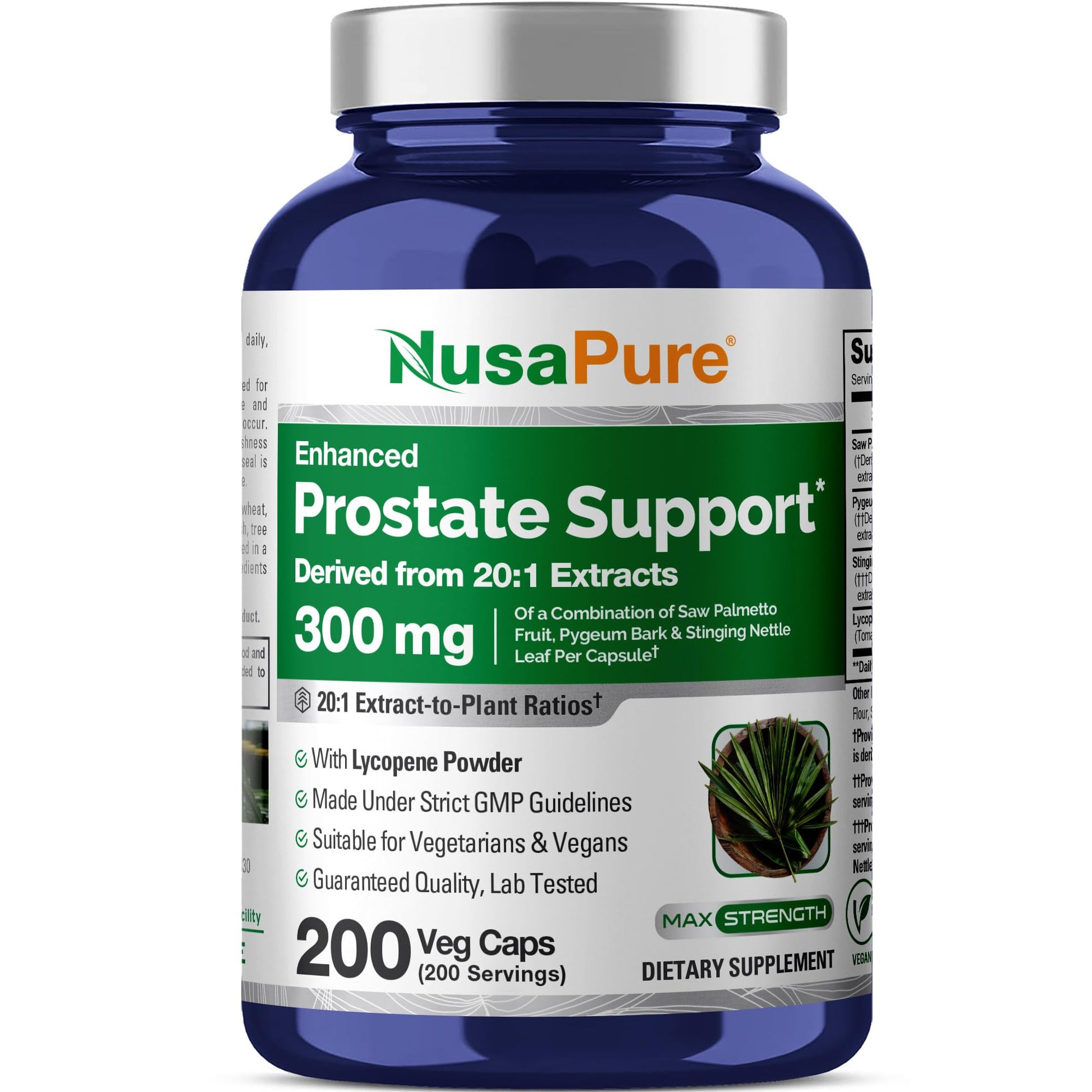 NusaPure Prostate Support Saw Palmetto Capsule, 200 Count, Non-GMO, Vegan