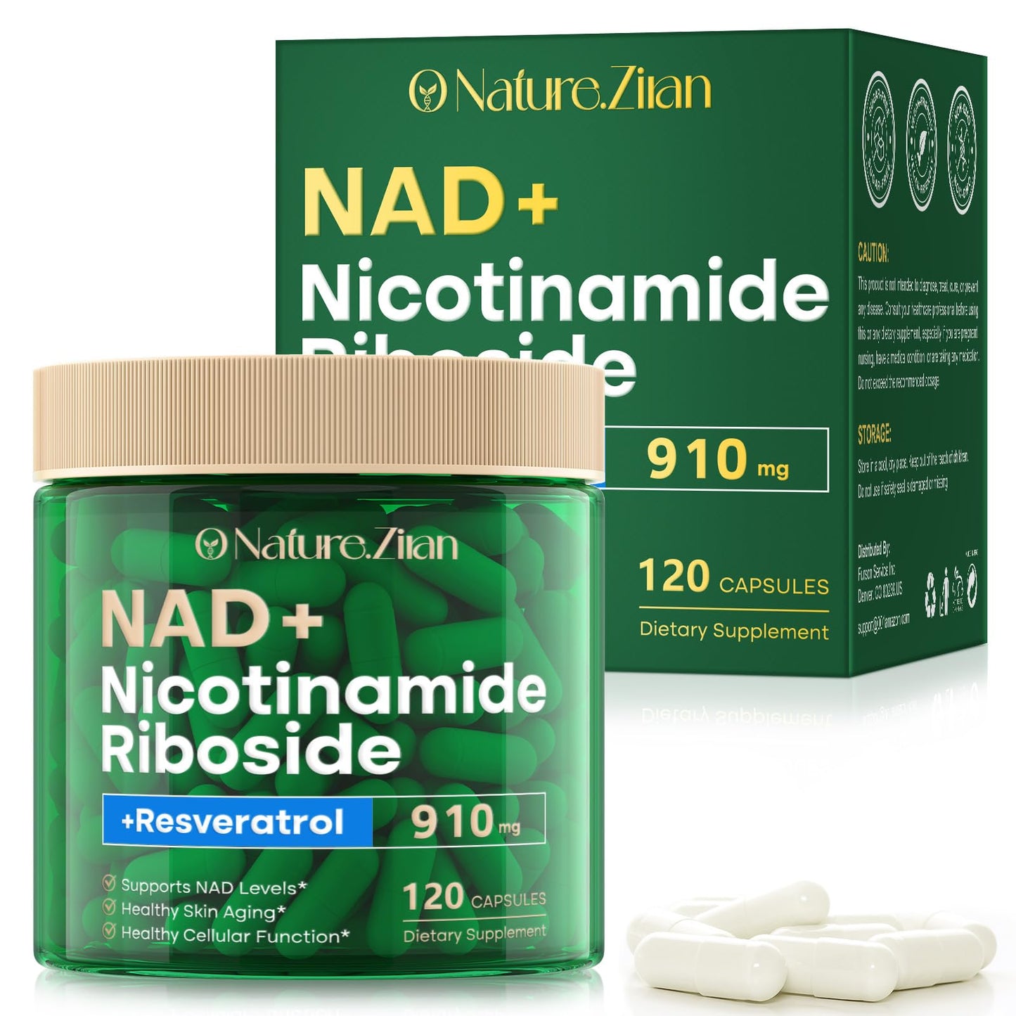 O NATURE . ZIRAN NAD Supplement Capsule Nicotinamide Riboside 910 mg, Liposomal Nicotinamide Riboside Resveratrol for Anti-Aging, Energy, Focus, Boost NAD+ - 120 Capsules
