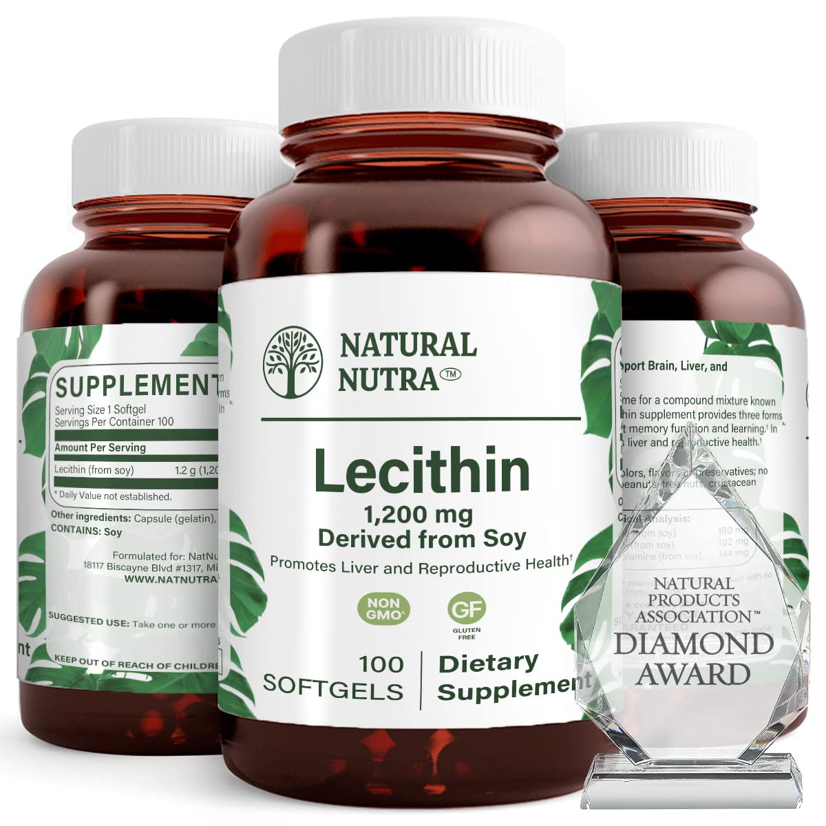Natural Nutra Soy Lecithin 1200 mg Dietary Supplement Softgels, 100 Count