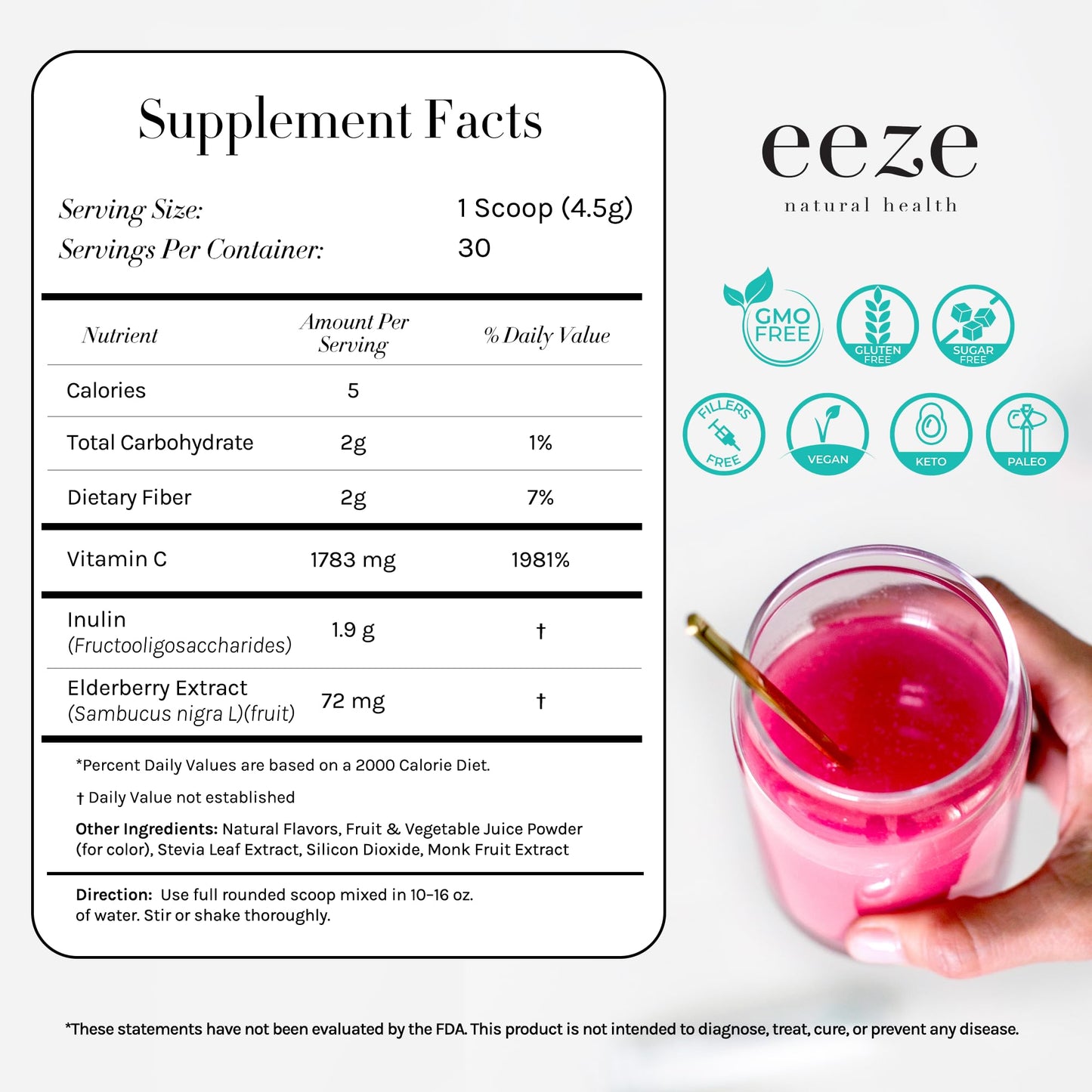 eeze Natural Health Daily-eeze Prebiotic Fiber Powder with Elderberry 4.8 oz