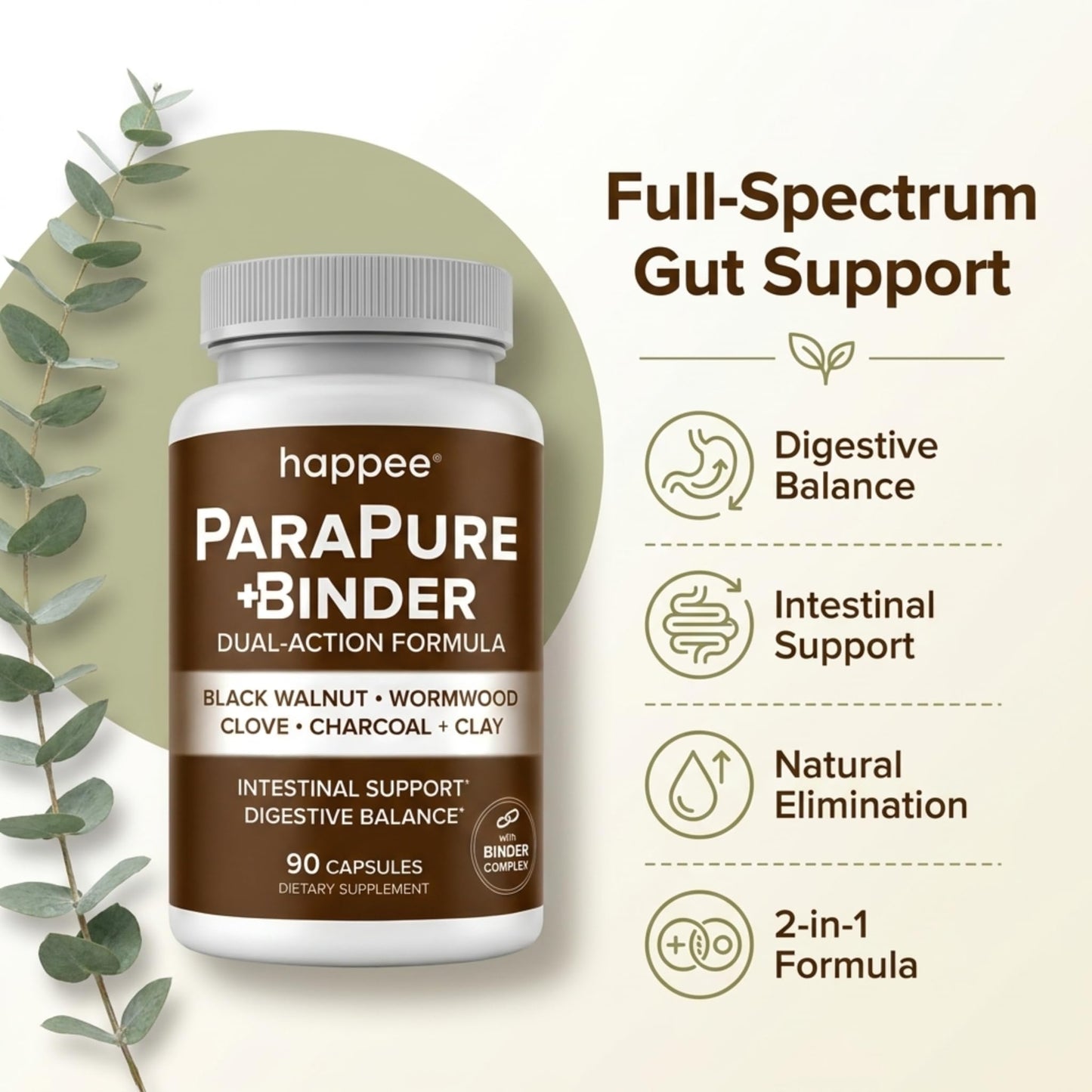Happee ParaPure Cleanse with Binder for Humans, Intestinal Support, 2-in-1, 90 Capsules