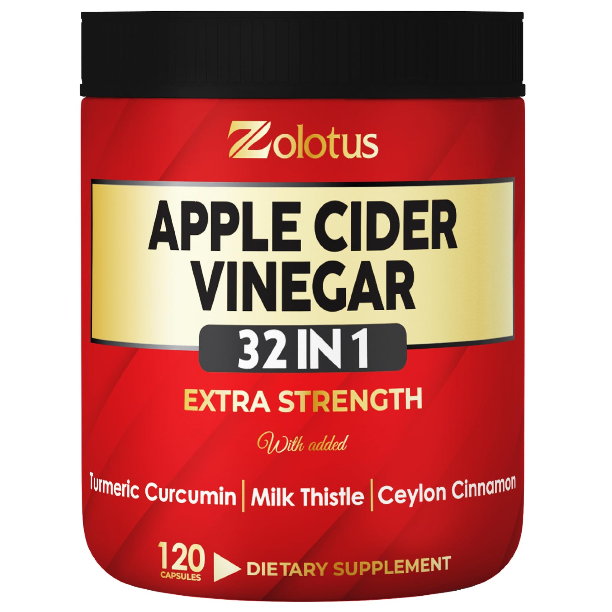 Zolotus 32 in 1 Apple Cider Vinegar Capsules with Turmeric, Cinnamon, Milk Thistle, Elderberry, Quercetin for Support Digestion and Vitality, 120 Capsules