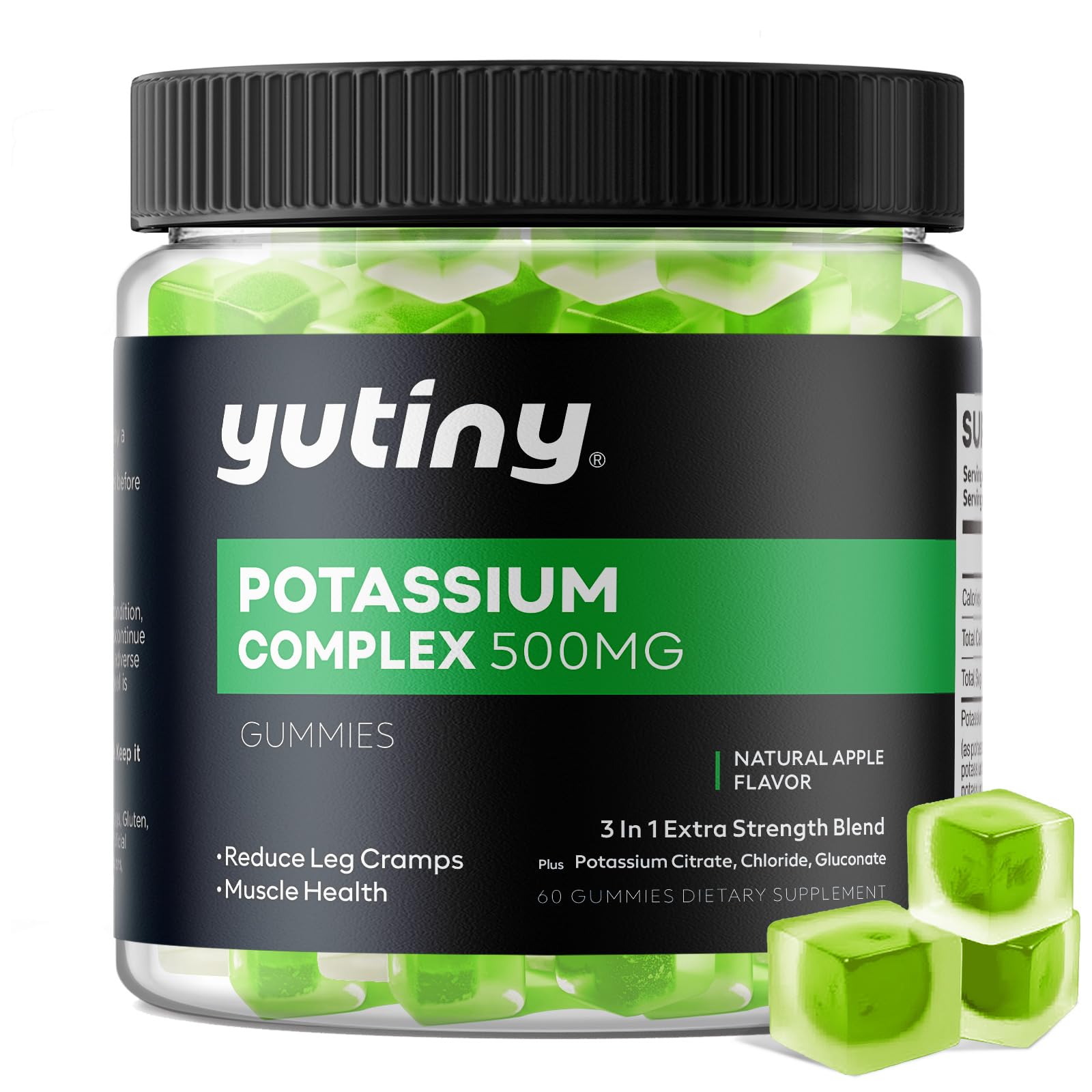 Yutiny Potassium Supplement 500mg 3 in 1 Complex Gummies 60 Count