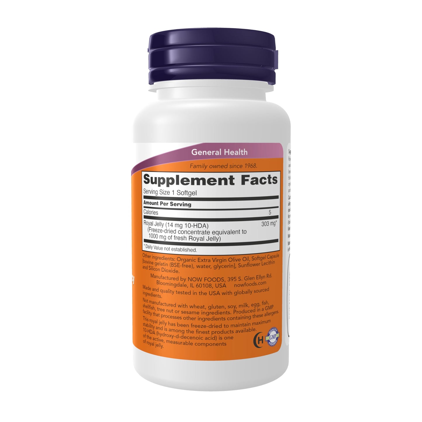NOW Foods Royal Jelly 1000 mg with 10-HDA (Hydroxy-D-Decenoic Acid) Softgels, 60 Count