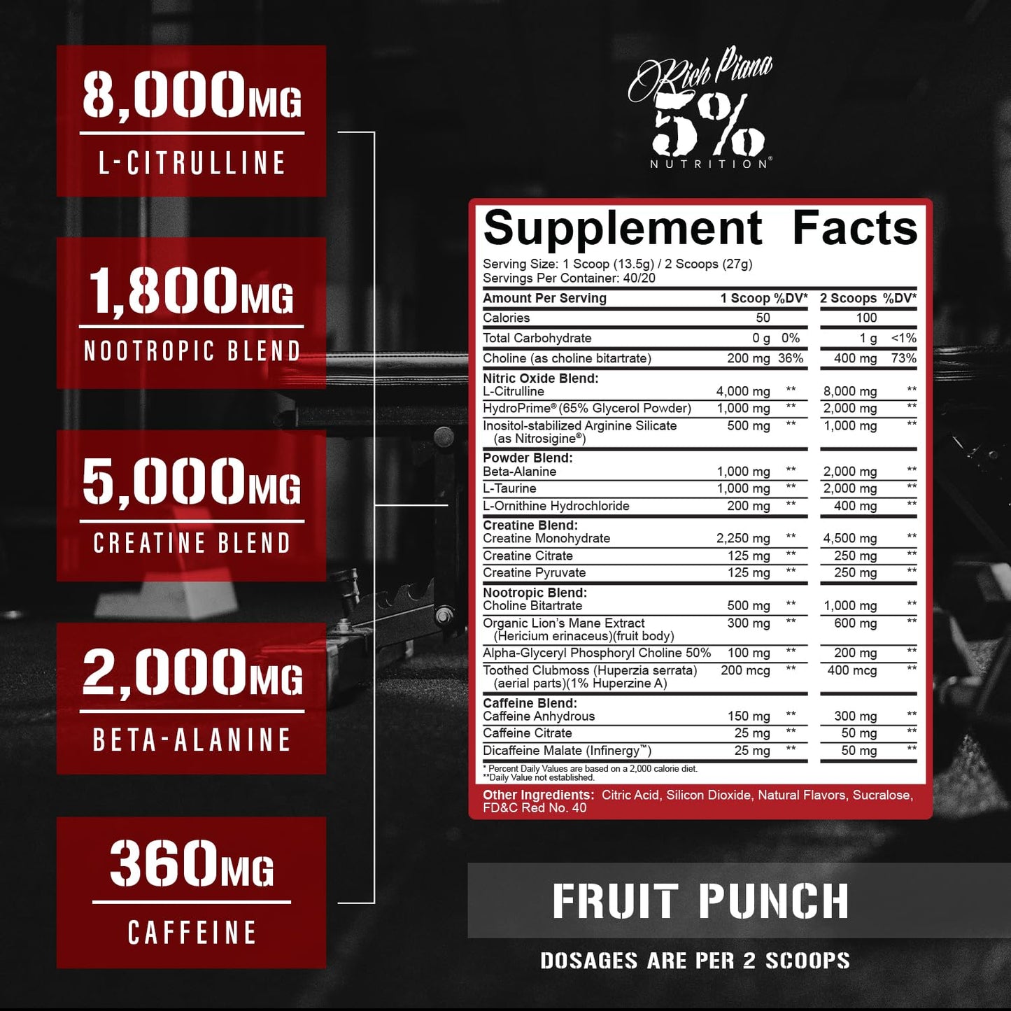 5% Nutrition Rich Piana Reloaded High Stim Pre-Workout Powder 1.12 lb