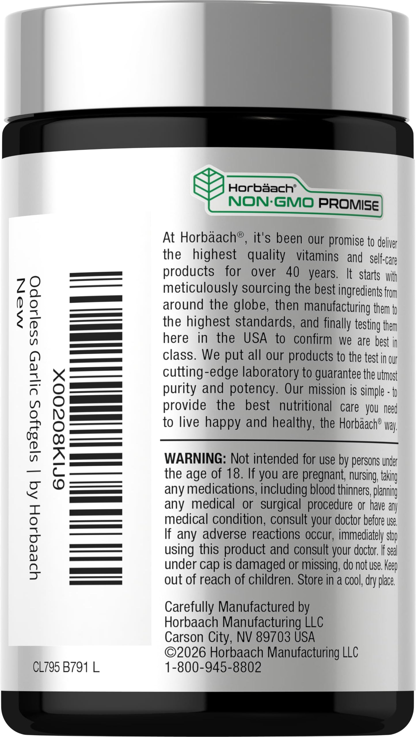 Horbäach Odorless Garlic Softgel Supplement, 200 Softgels