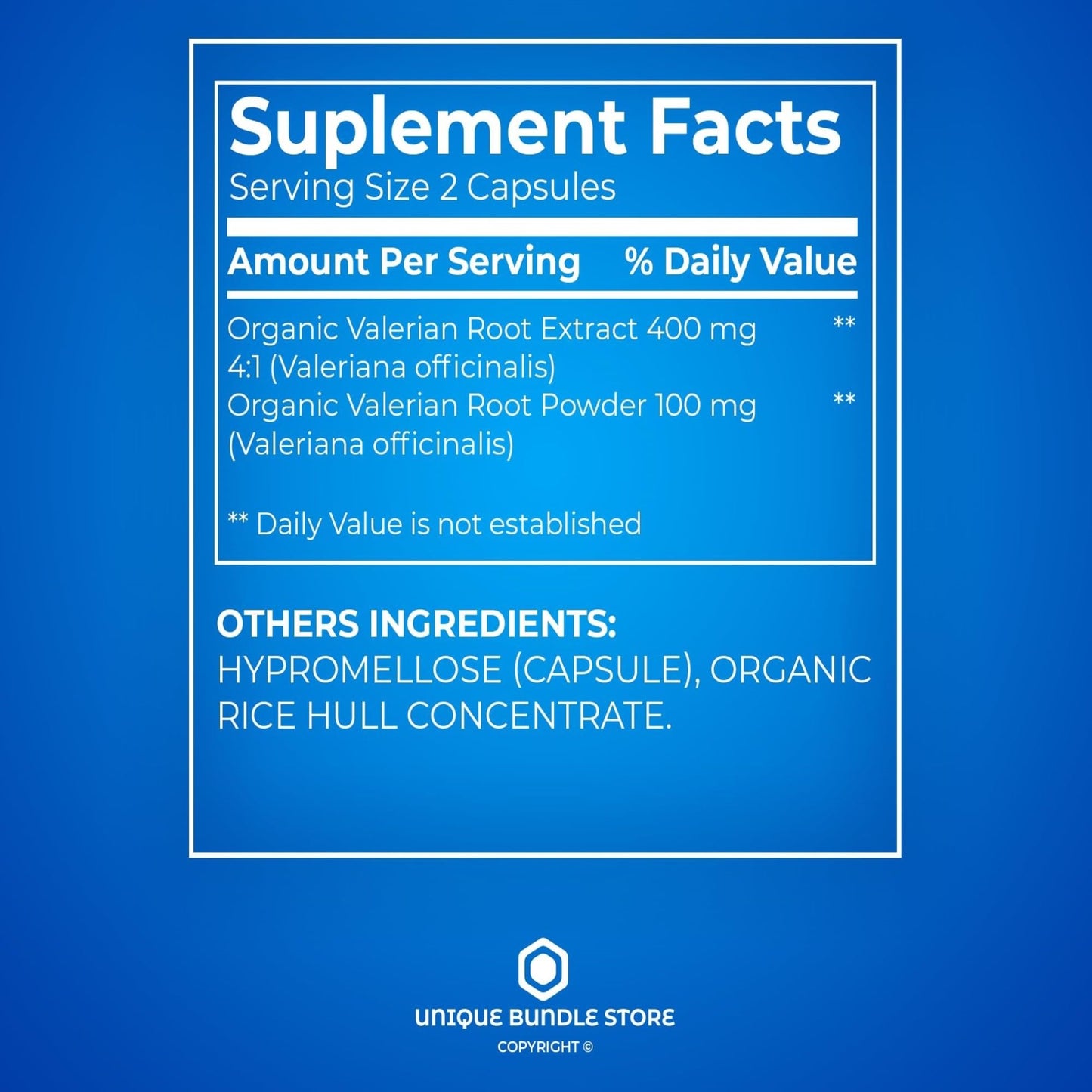 Unique Bundle Store Valerian Root 500mg Capsules, 100 Count