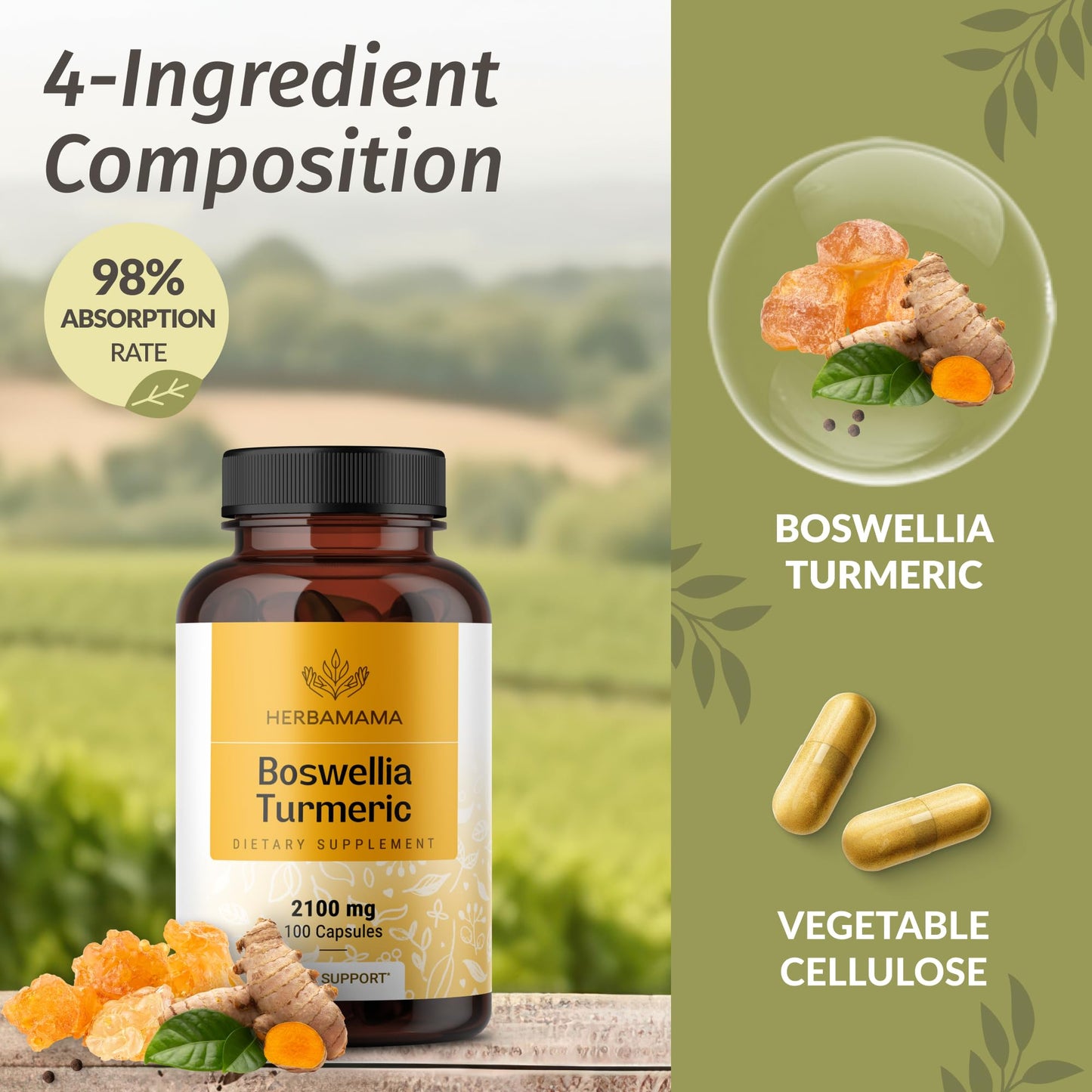 HERBAMAMA Turmeric and Boswellia Extract Capsules, 100 Capsules