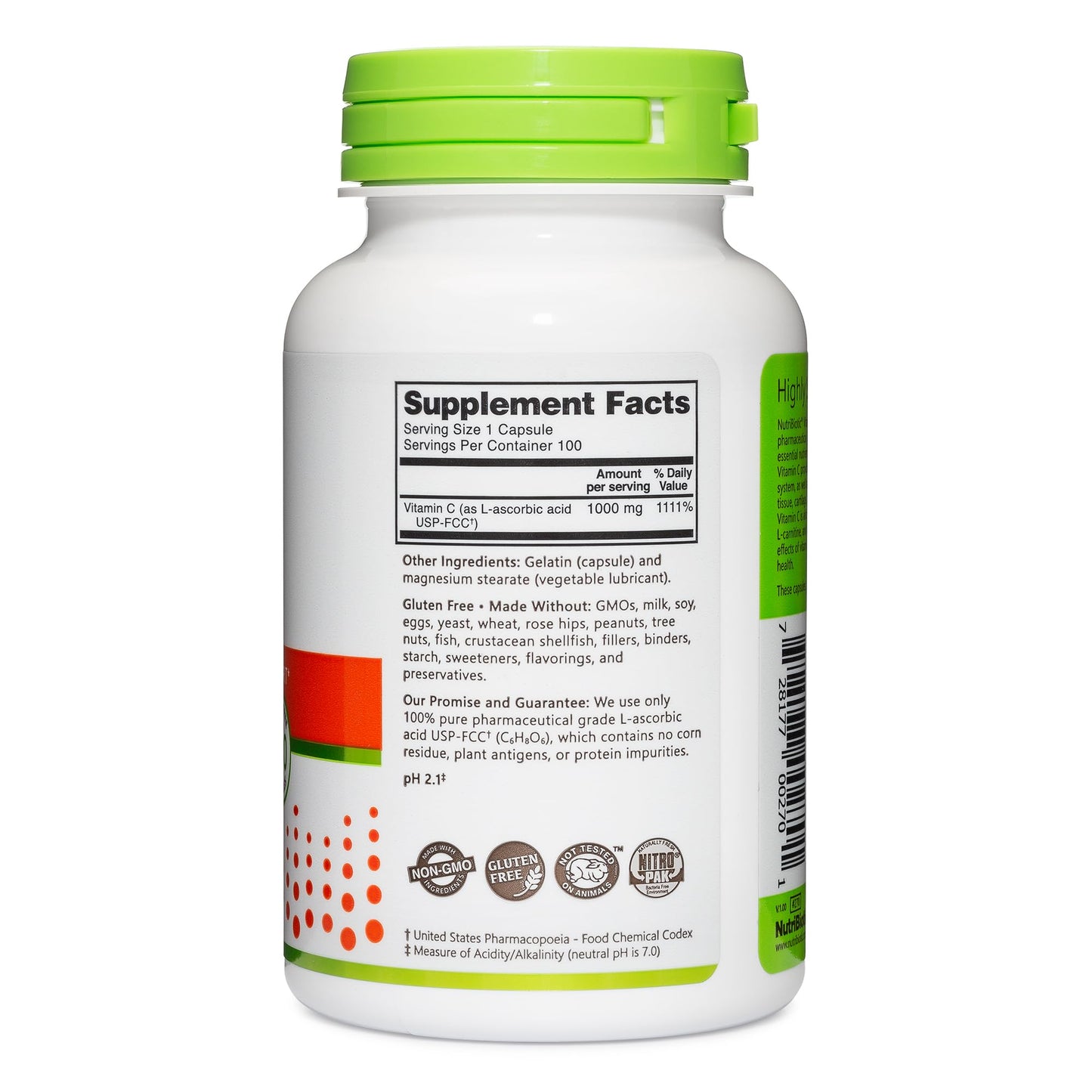 NutriBiotic Vitamin C 1000 Mg Capsules, 100 Count